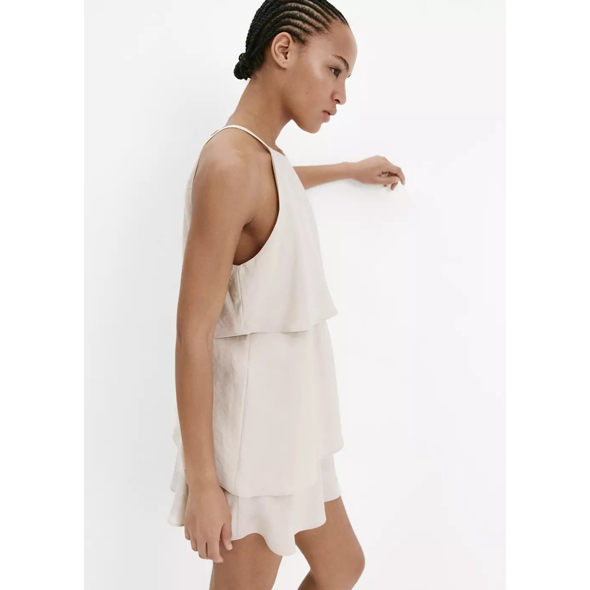 Robe en modal à volants écru, MANGO