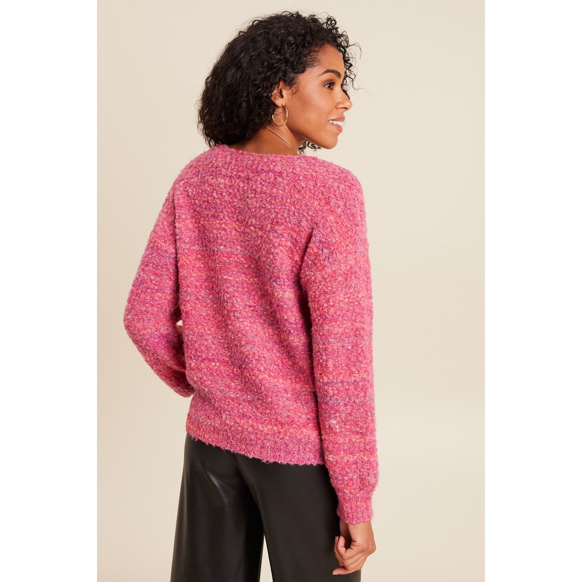 Pull col v manches longues rose fushia, BREAL