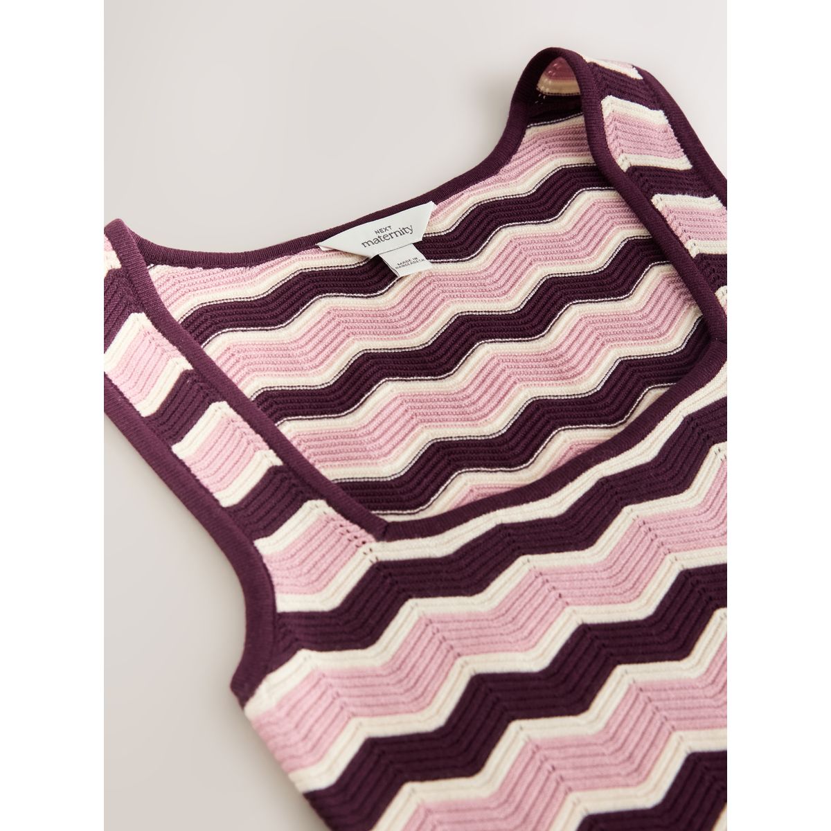 Robe en maille à col carré maternité rose à rayures, NEXT