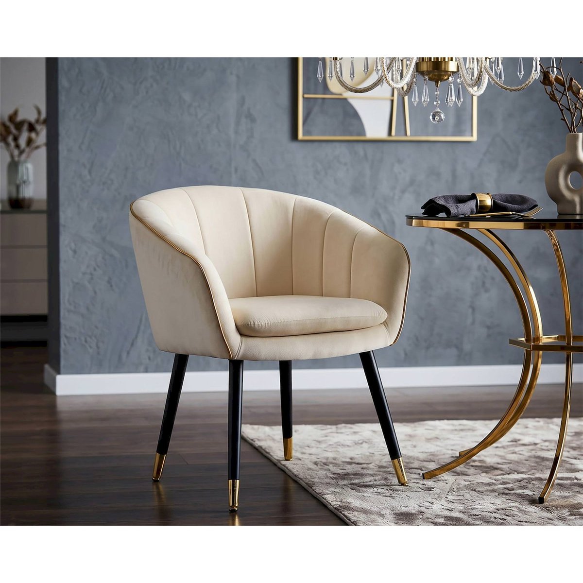 Fauteuil coquille rembourré esprit glamour GLAM crème et or, RECOLLECTION