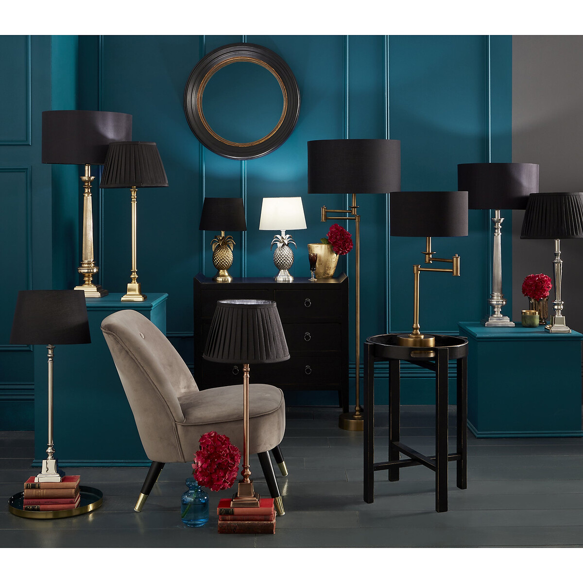 Claud Square Candlestick Table Lamp Base in Gold aged brass, SO'HOME