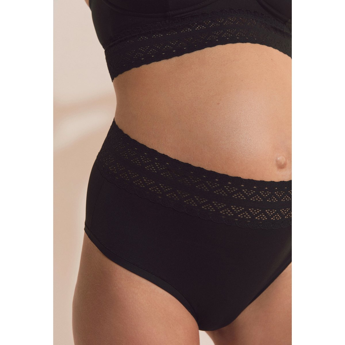 Culotte midi de maternité détails dentelle MUMMY BELLY noir, ETAM