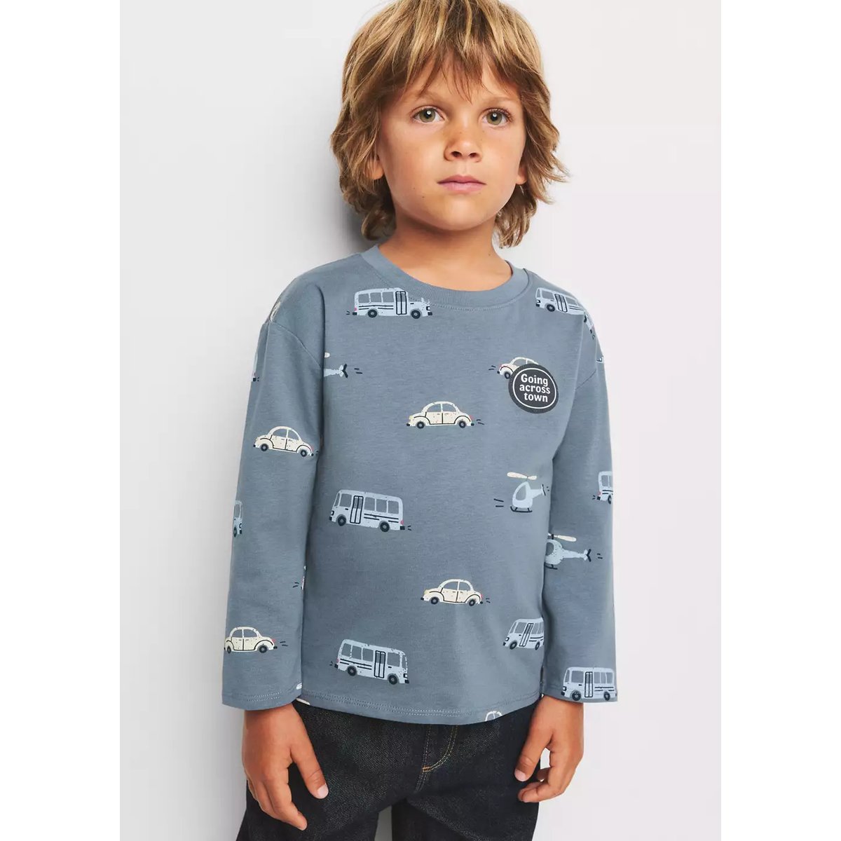 T-shirt 100 % coton à motifs bleu, MANGO BABY