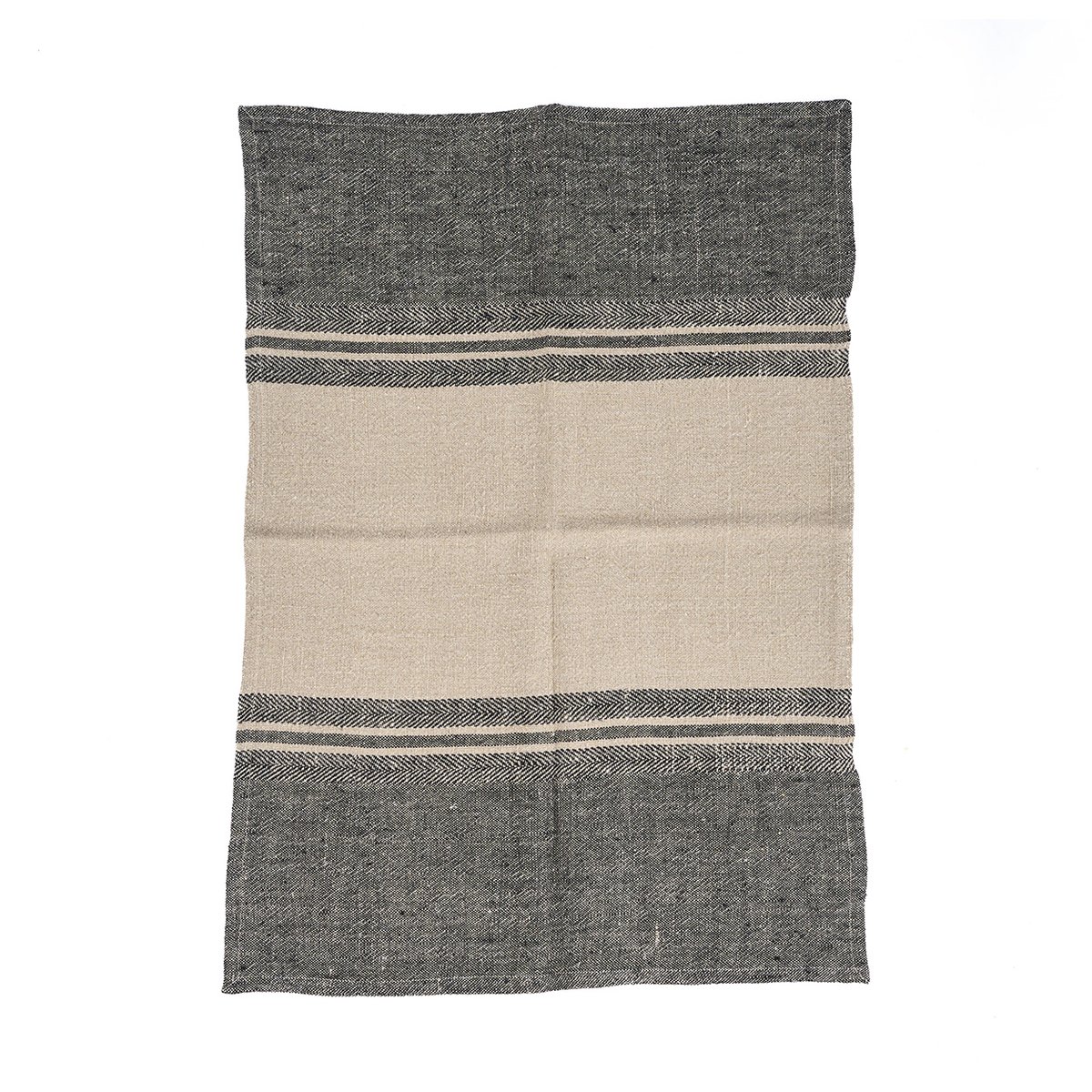 Torchon en lin LINEN DASH noir beige, BAZAR BIZAR