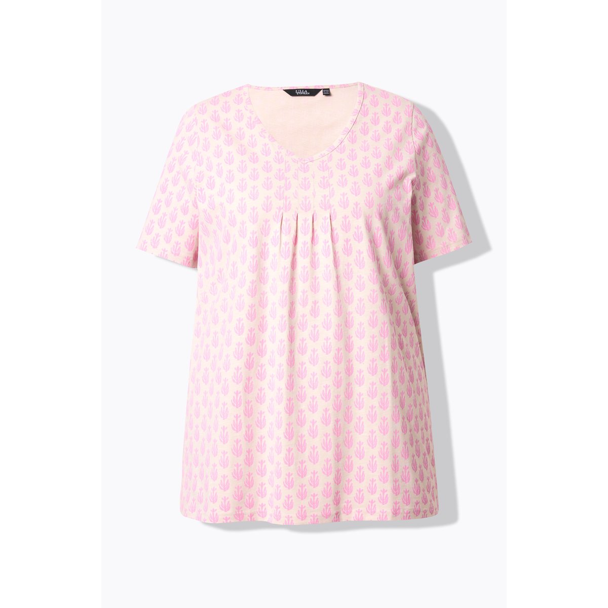 T-shirt, coupe évasée, col V rose, ULLA POPKEN
