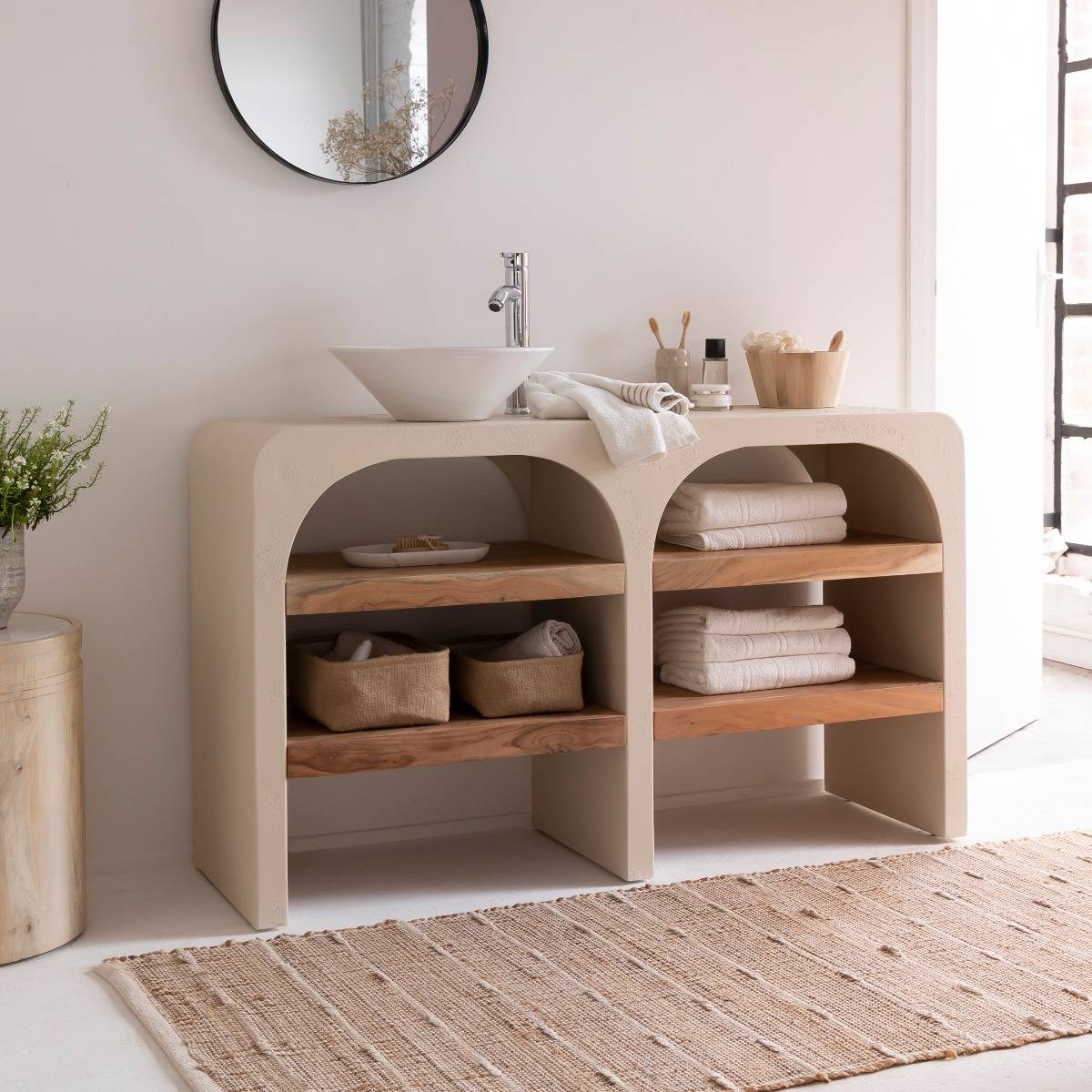 Meuble sous vasque en bois d'ingénierie DALVA blanc, MADE IN MEUBLES 