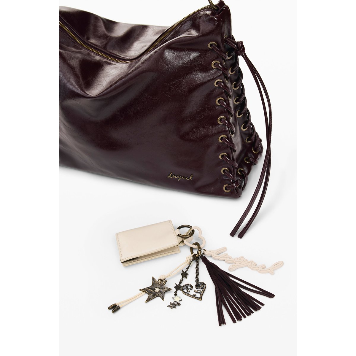 Grand sac brillant tressé marron, DESIGUAL
