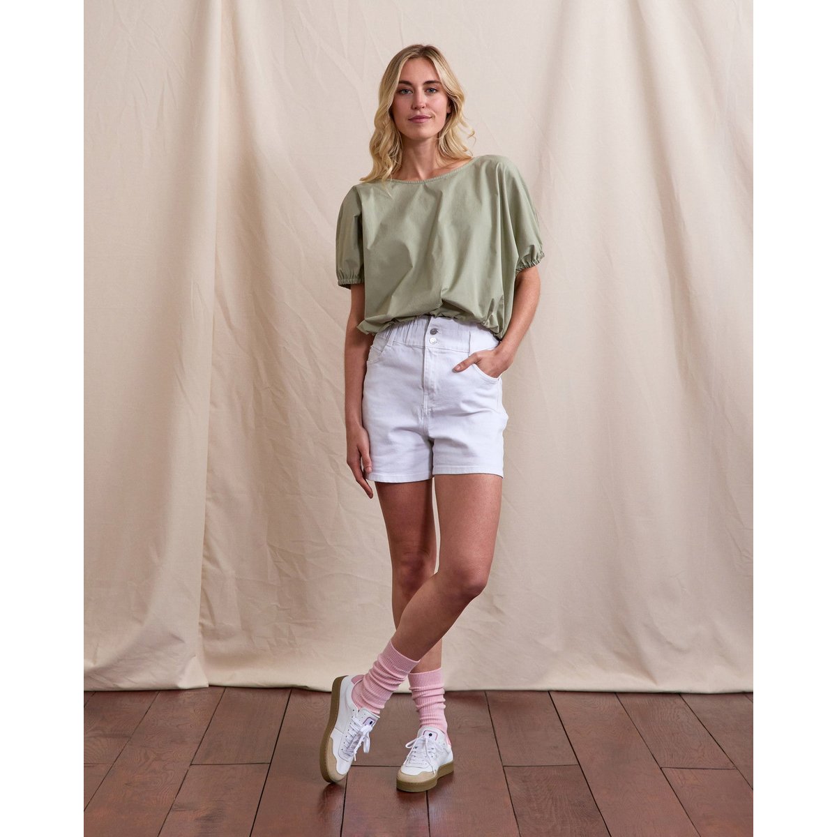 Baskets basses suede LUMBO blanc et rose grisé, FAGUO
