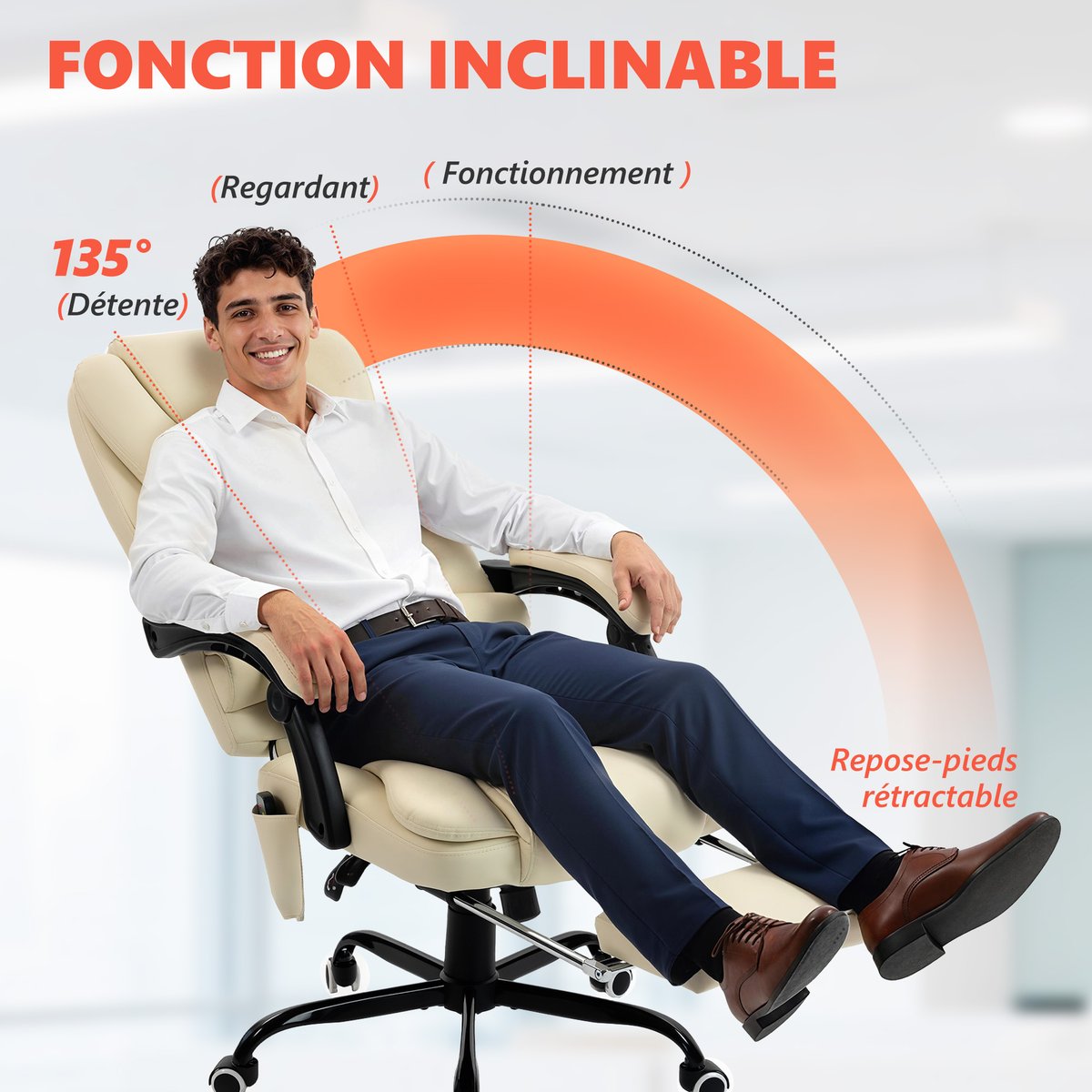 Fauteuil de bureau avec fonction massage beige, HOMCOM
