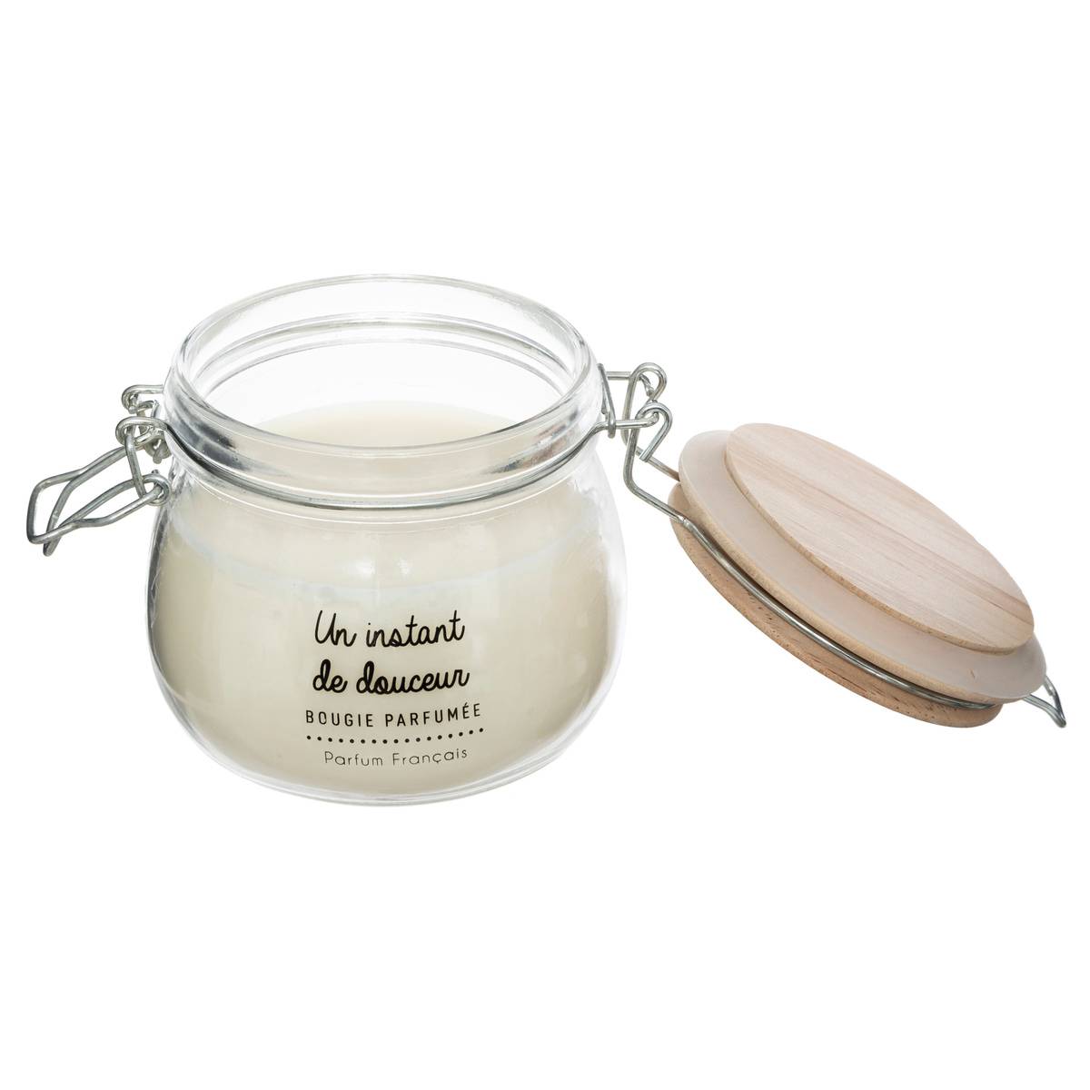 Bougie parfumée en bocal verre à couvercle bois ASNA multicolore, ATMOSPHERA