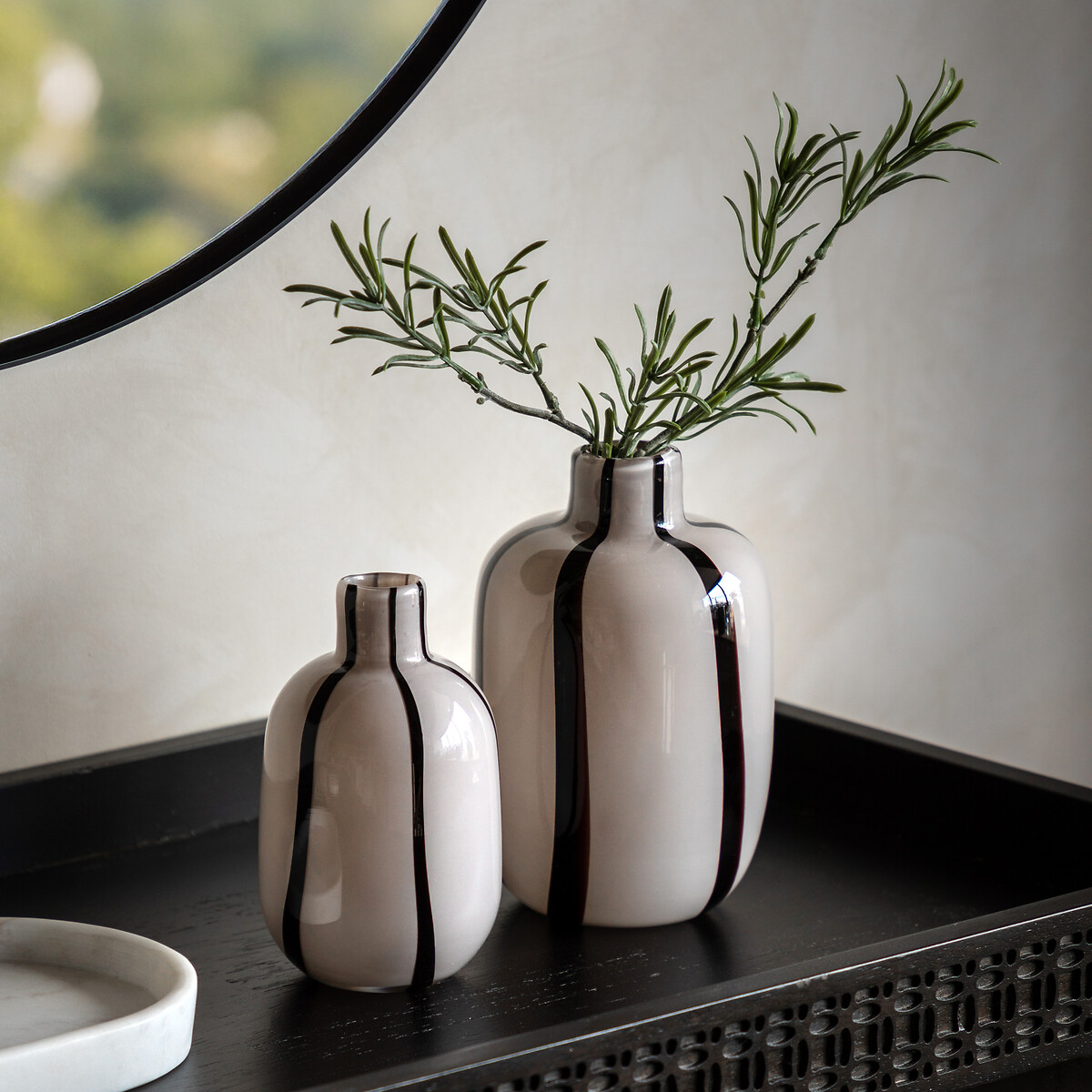 Set of 2 Linea Stripe Glass Vases in Monochrome silver-coloured, ÉDITÉ