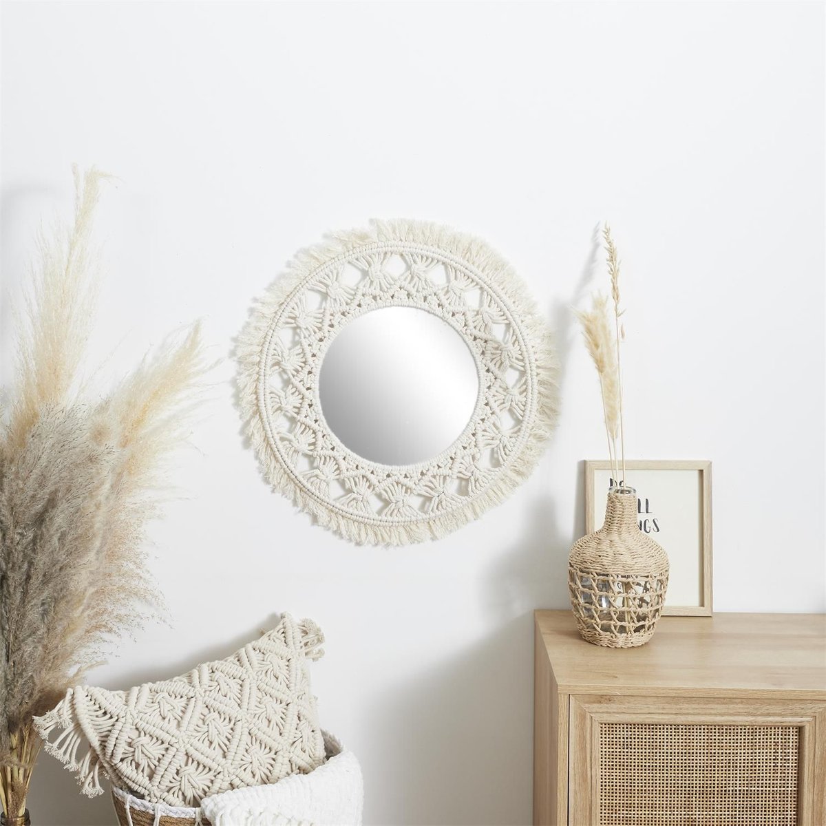 Miroir rond en macramé BOHO beige, THE HOME DECO FACTORY