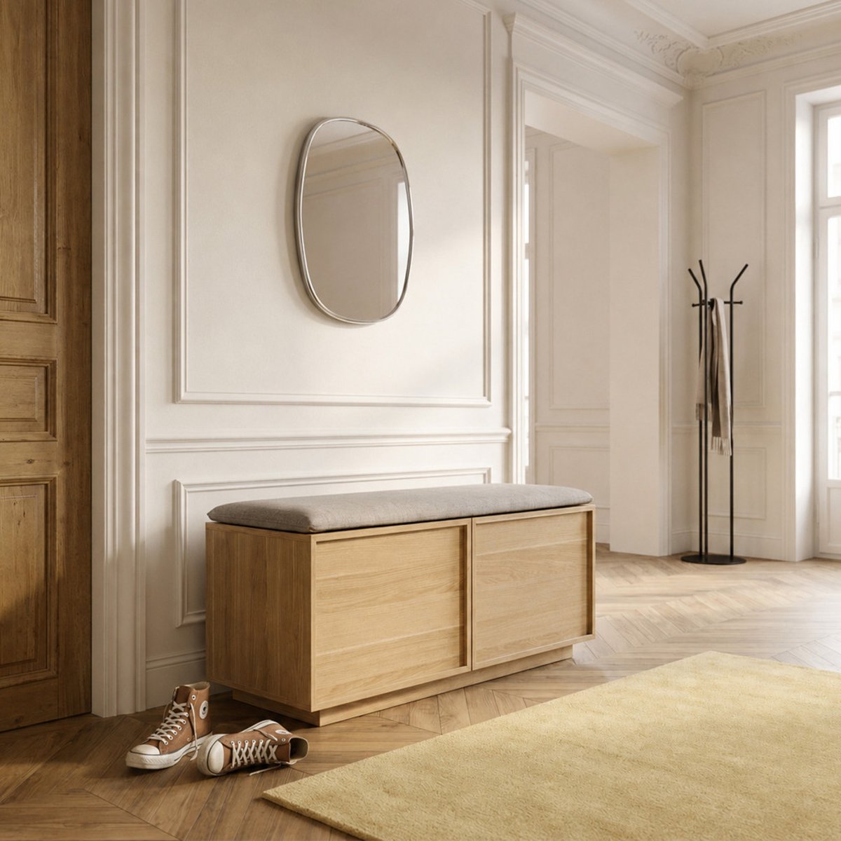 Banc d'entrée avec rangement à chaussures en bois L100cm- JOY bois clair, DRAWER