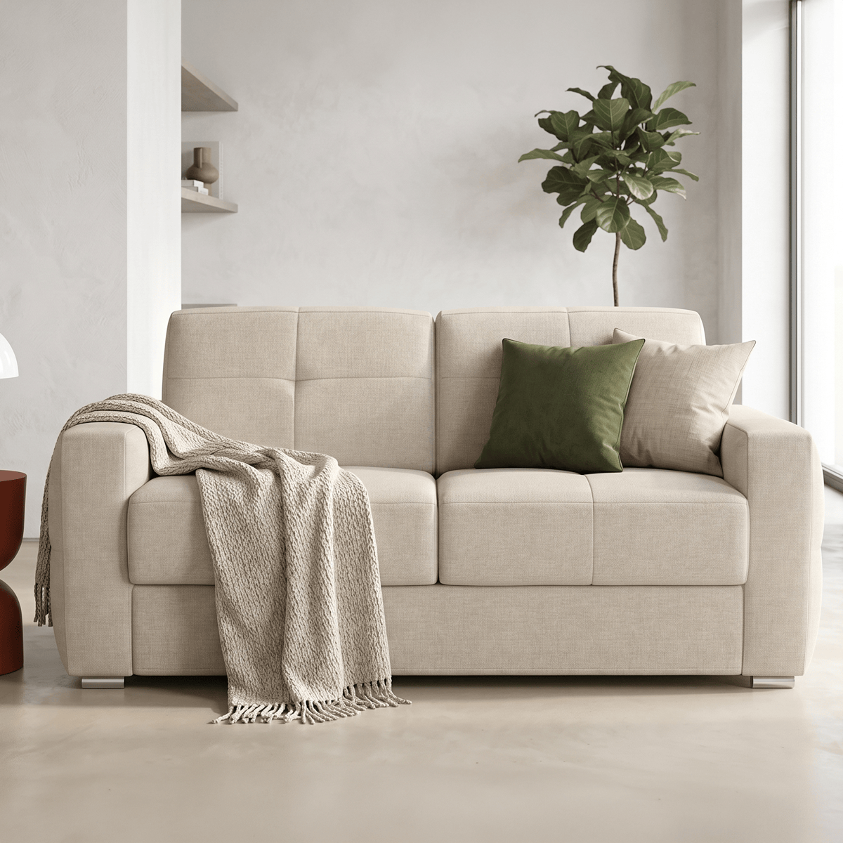 Canapé capitonné convertible 3 places en tissu chenille - ouverture express - CASSIAN beige, HOMIFAB