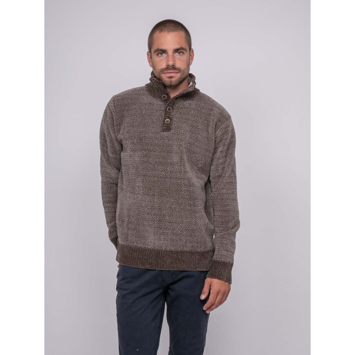 Pull Col Boutonné Litudo marron, RITCHIE