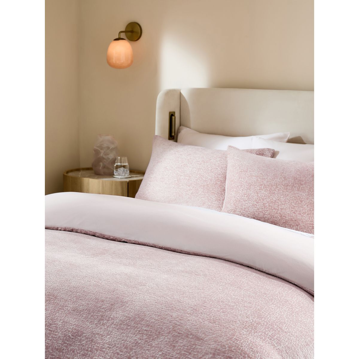 Parure housse et taie en jacquard chenille rose, NEXT