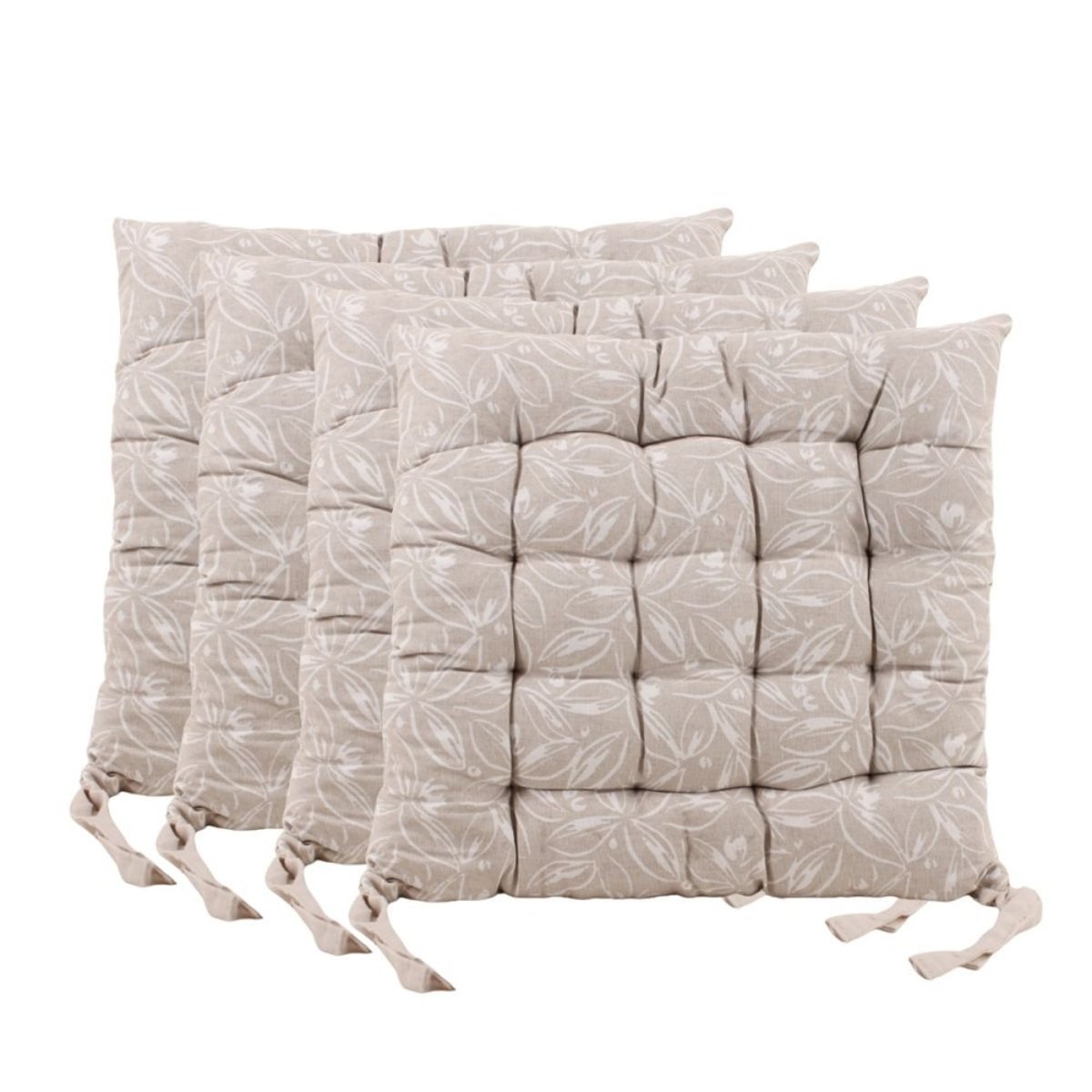 Lot de 4 galettes de chaise en coton à motifs beige, ORNAMI