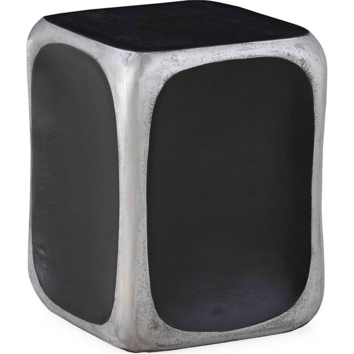 Tabouret cube en aluminium poli bronze noirâtre et aluminium poli, RECOLLECTION