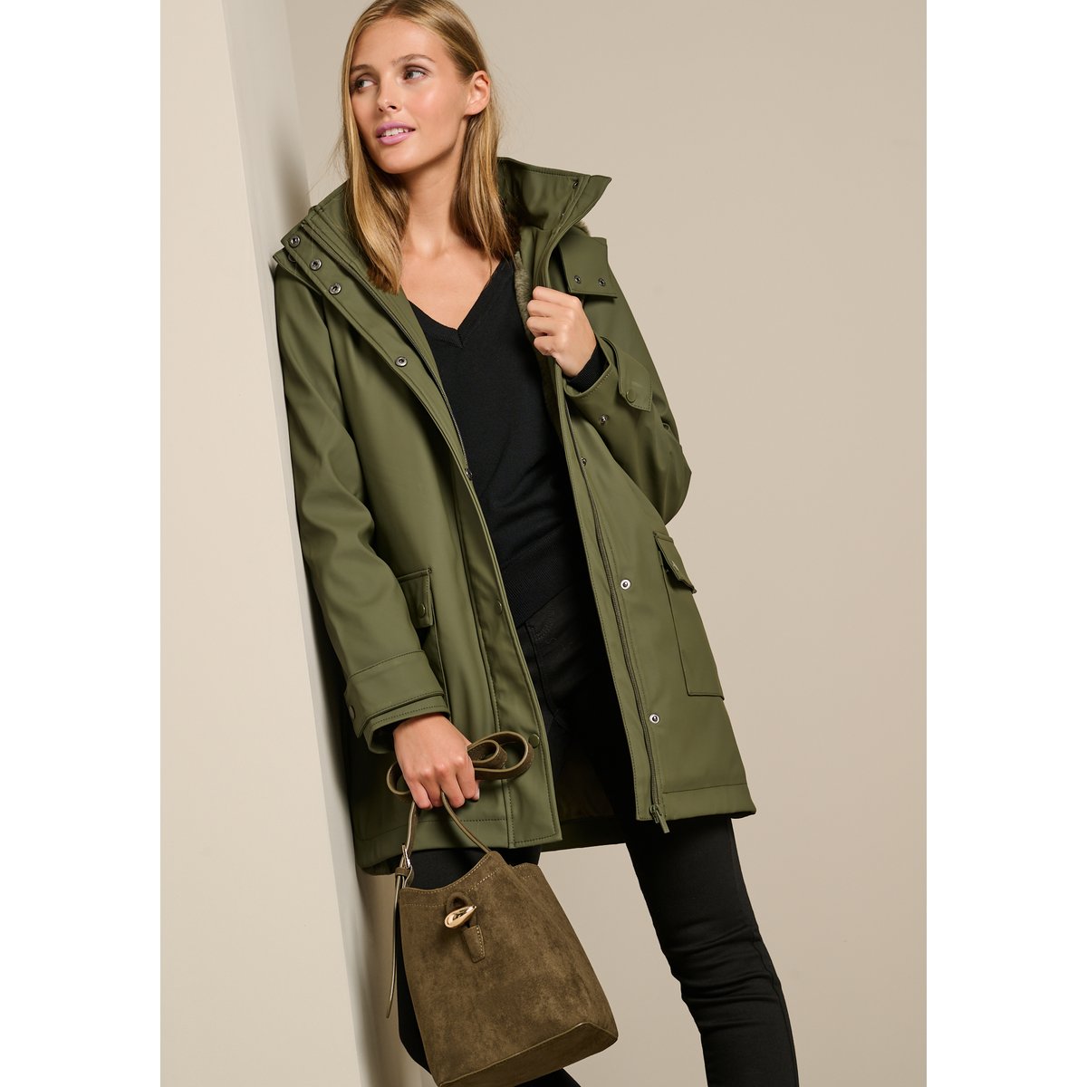 Parka doublée à capuche khaki, LOLALIZA