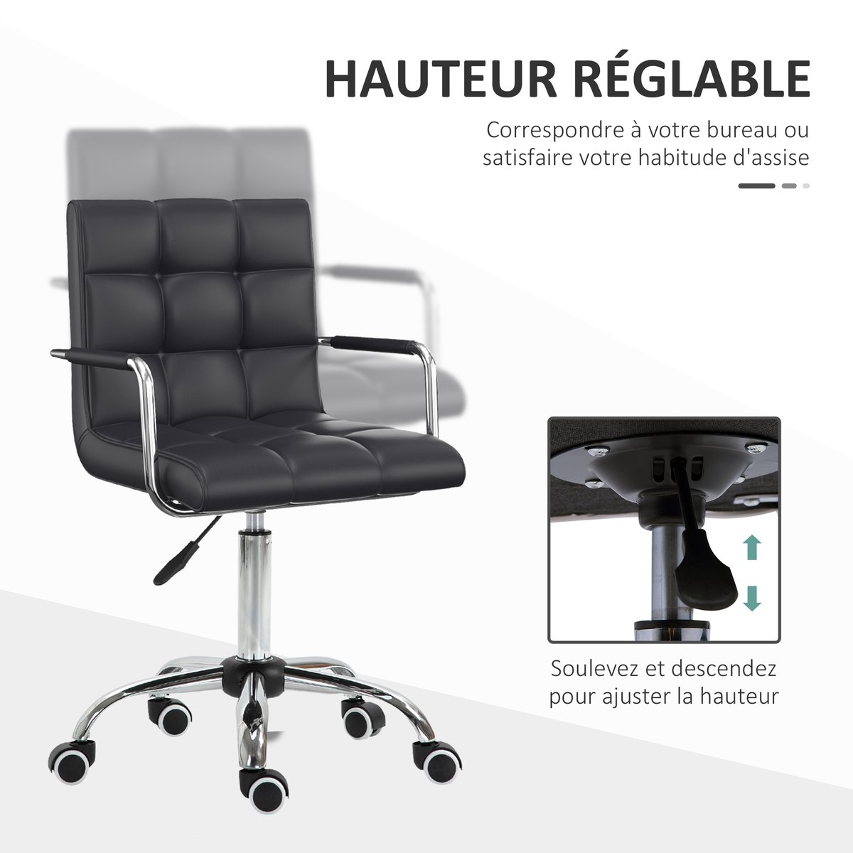 Chaise de bureau Métal noir, HOMCOM