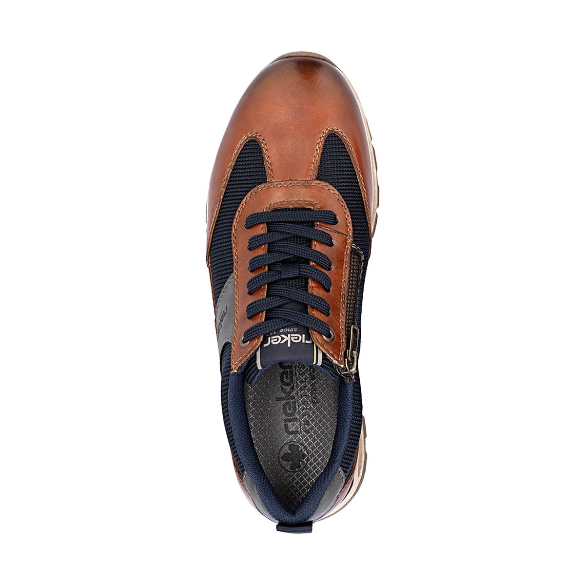 Sneakers en cuir cognac avec semelle à talon plat et zip latéral cognac, RIEKER