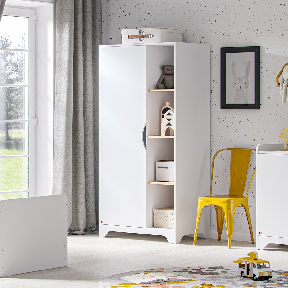 Armoire 1 Porte avec 2 Penderies et 3 Étagères Ouvertes L88.5cm - Leaf blanc, CALICOSY