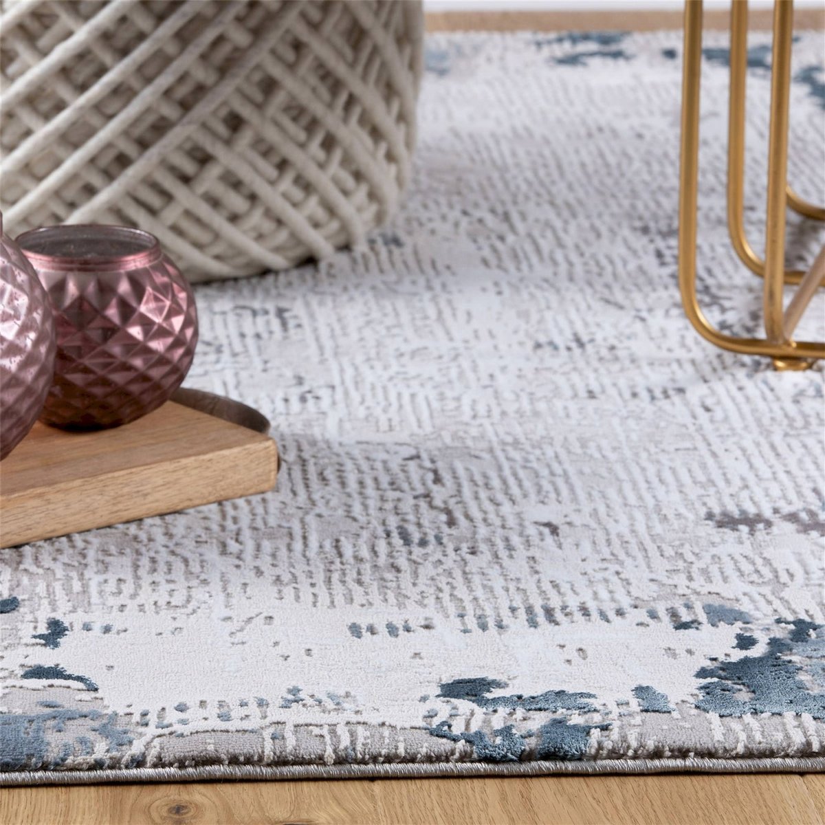 Tapis rectangulaire effet 3d beige sable et bleu ardoise, ARTE ESPINA