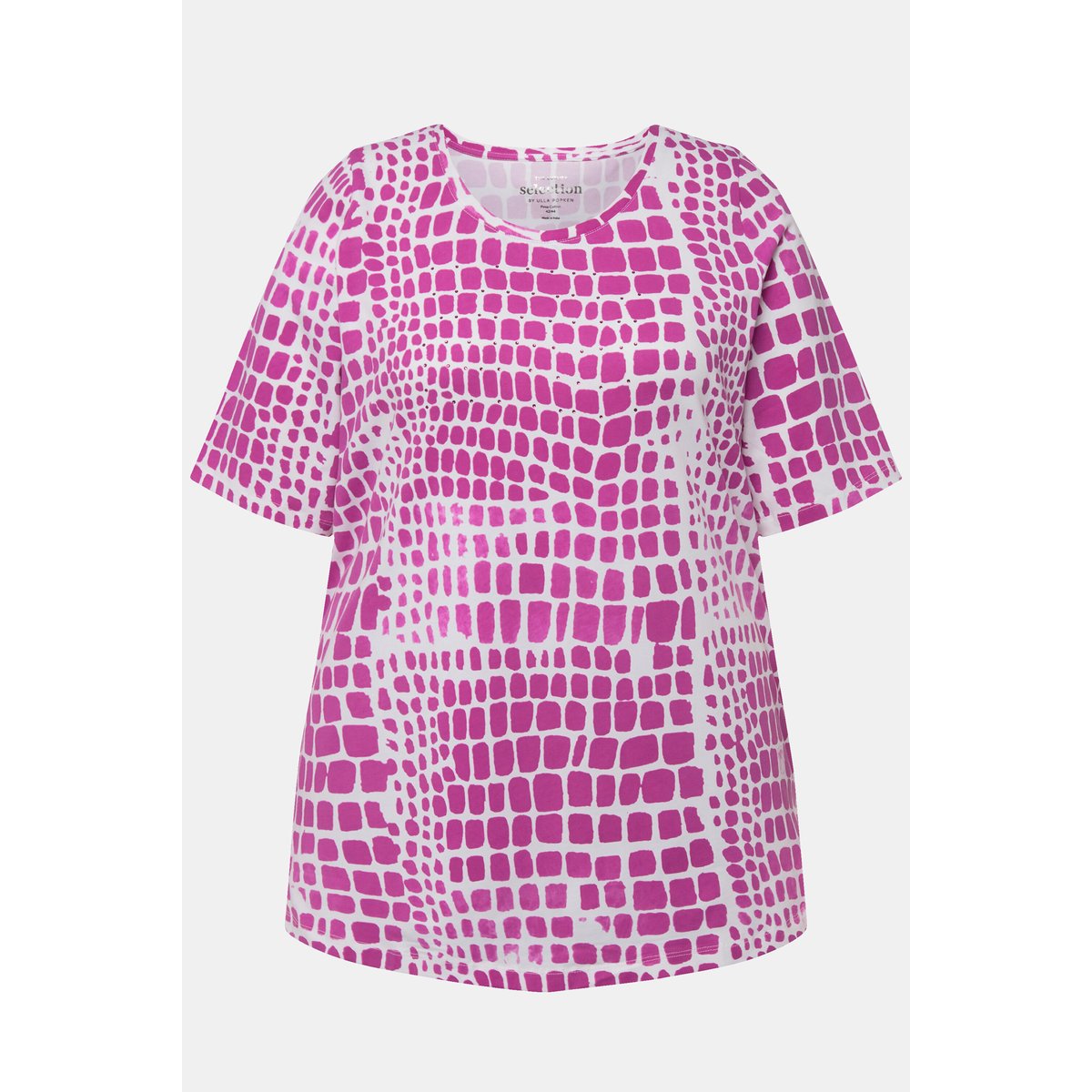T-shirt en coton Pima à col rond et manches magenta, ULLA POPKEN