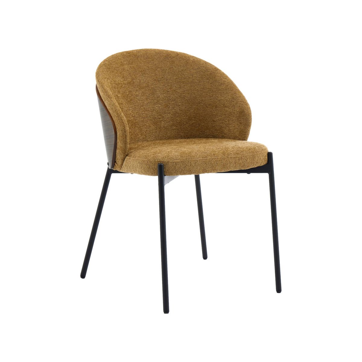 Chaise bois de peuplier teinté noyer, acier et tissu texturé (lot de 2) PAUL moutarde, SWEEEK