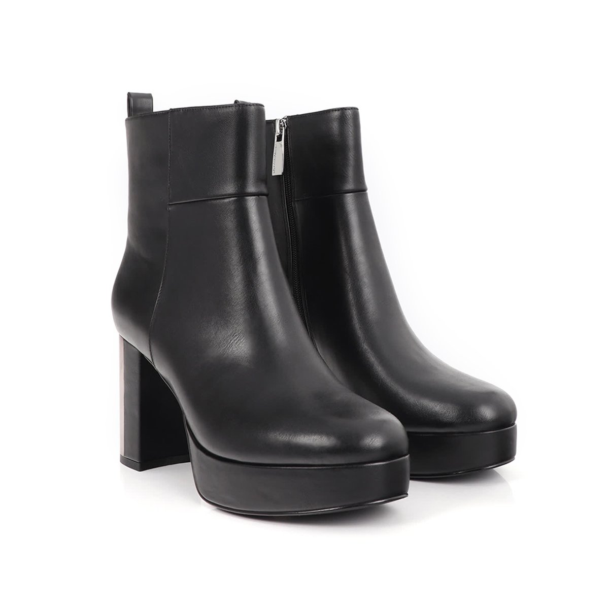 Bottines à plateforme et talon bloc métallique noir, LOLA CASADEMUNT
