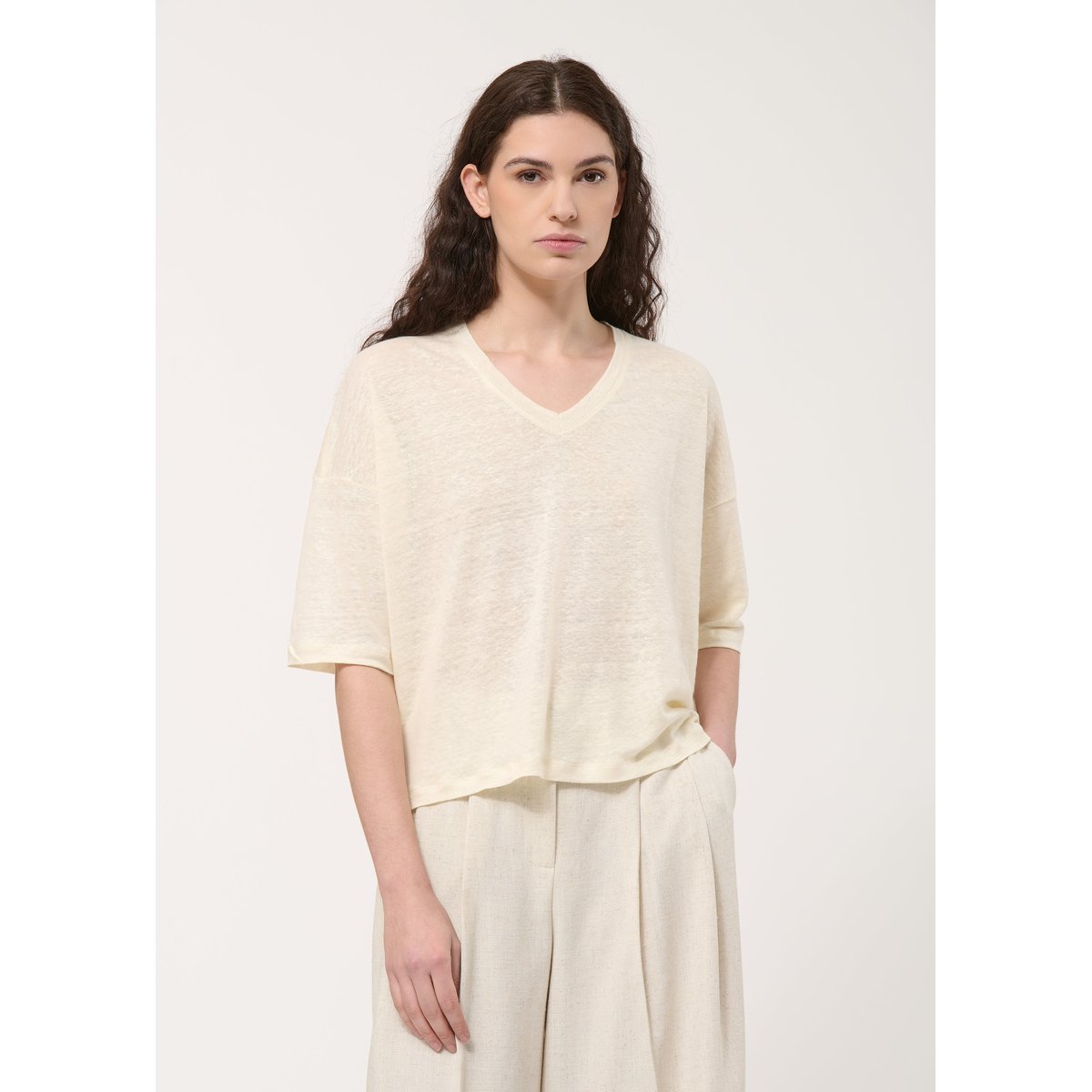 T-shirt ample en lin manches courtes naturel, HUMILITY