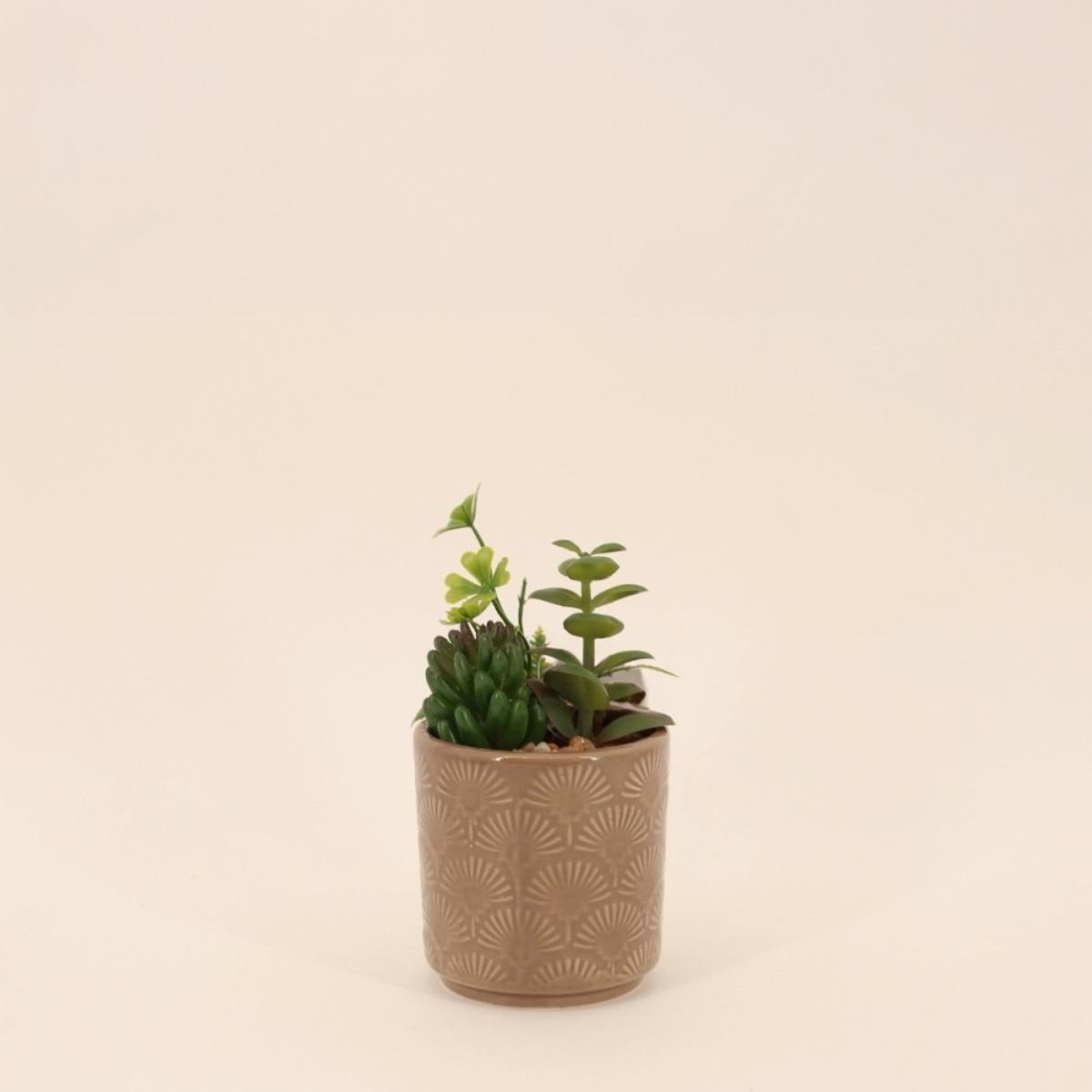Plante artificielle pot céramique émaillée marron, ORNAMI