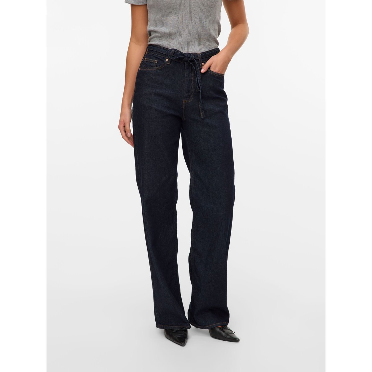 Jean À Coupe Large dark blue denim, VERO MODA
