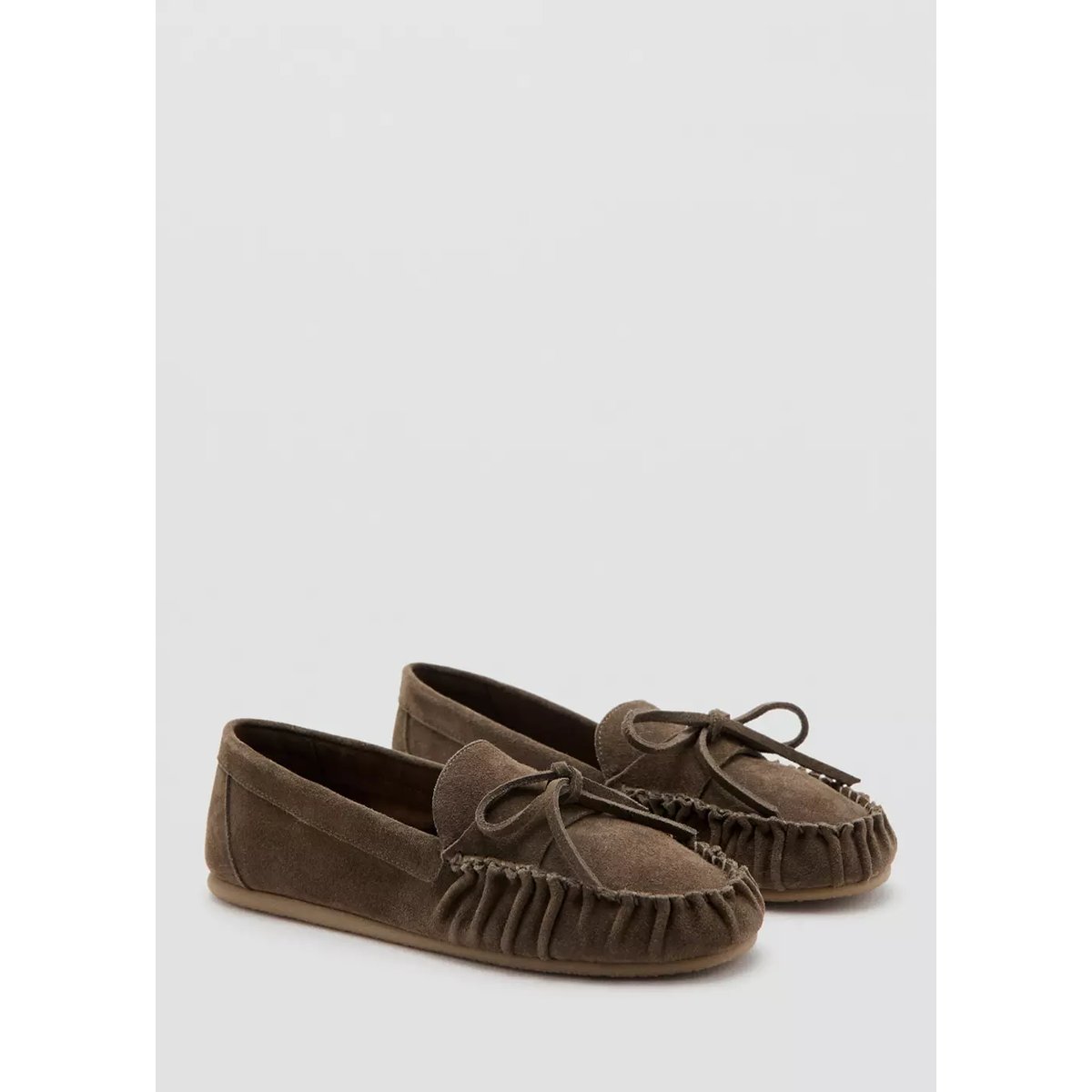Mocassin en daim bout froncé sable, MANGO