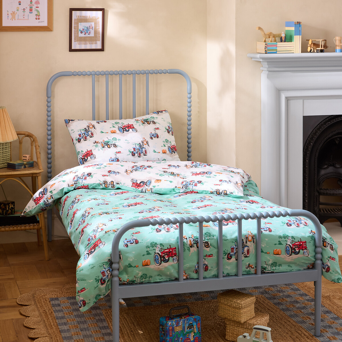 Vintage Tractors Reversible Duvet Cover and Pillowcase Set cream, CATH KIDSTON