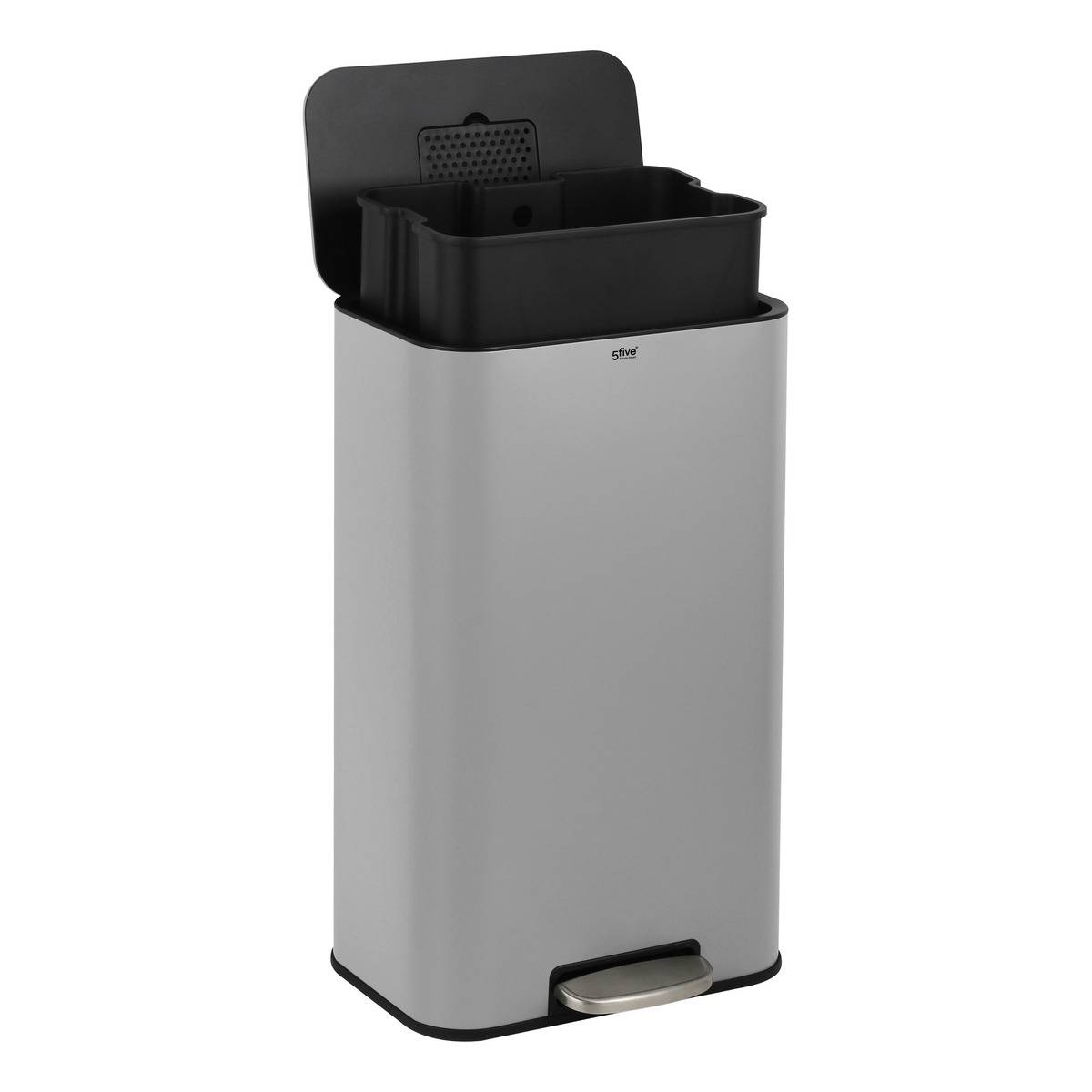 Poubelle rectangulaire à pédale en acier DELTA gris, 5FIVE SIMPLY SMART