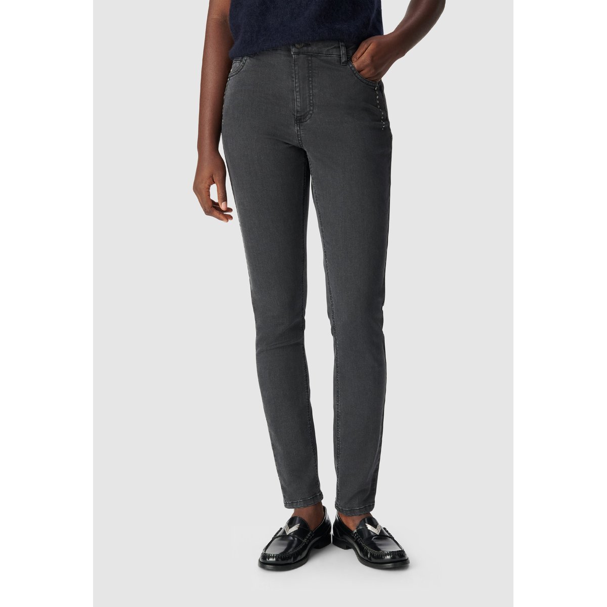 Jean slim taille haute clous NINA anthracite, IKKS