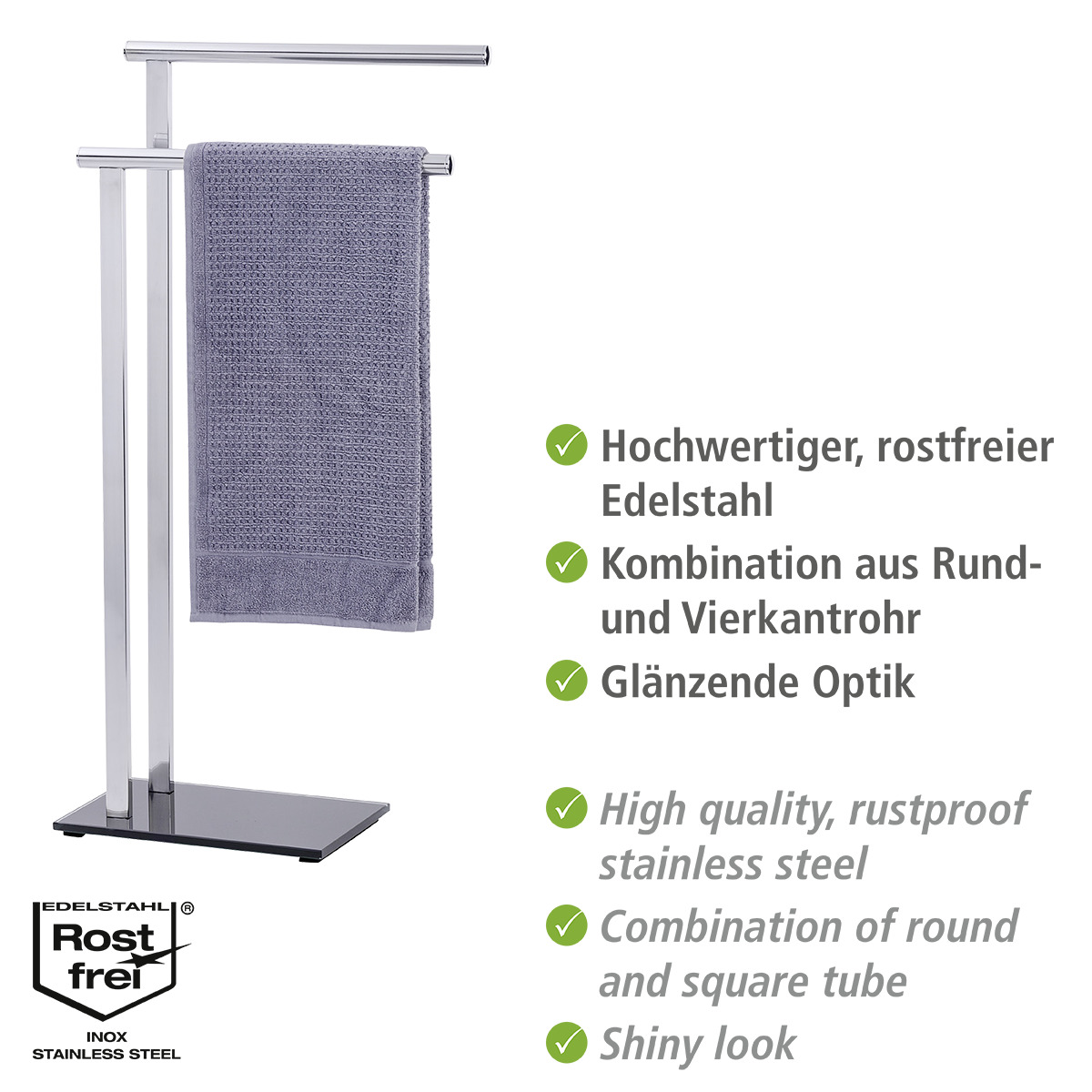 Porte serviettes 2 barres LAVA argent brillant, WENKO