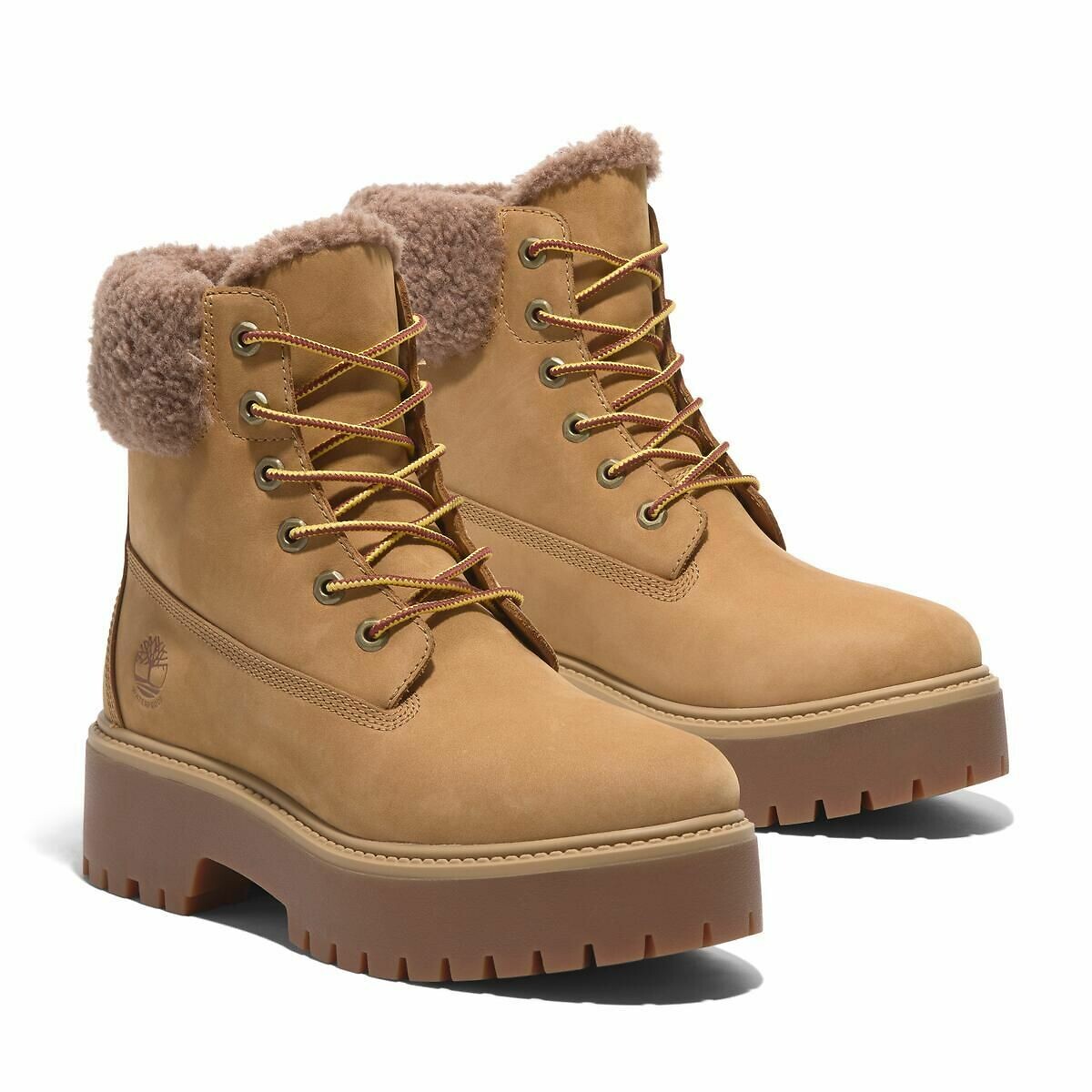 Boots cuir à lacets fourrées Stone Street Mid miel, TIMBERLAND