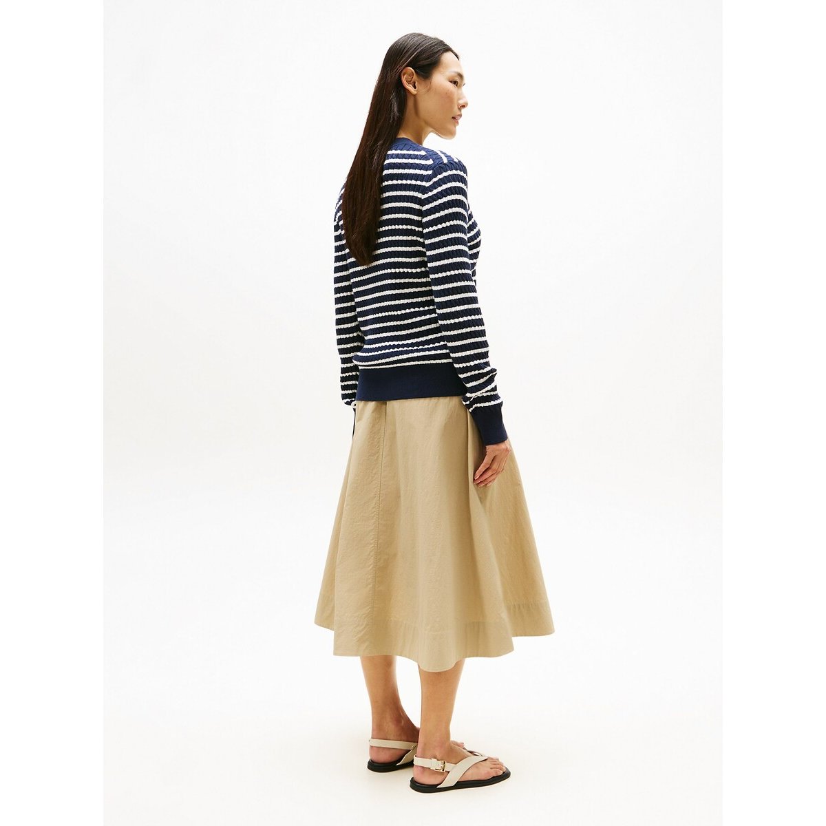 Striped Crew Neck Jumper in Cable Knit navy striped, TOMMY HILFIGER