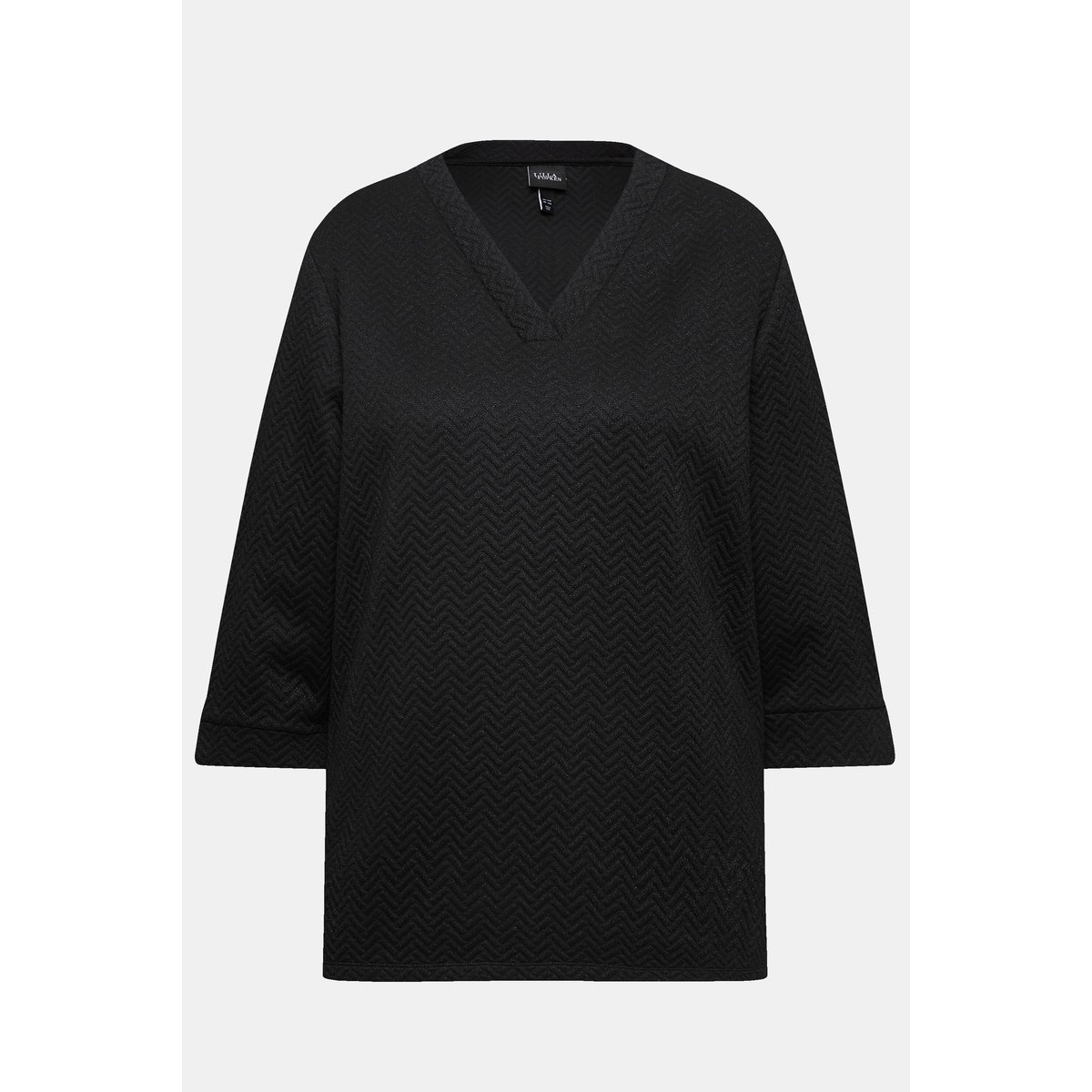 Sweat-shirt à manches 3/4 et col en V noir, ULLA POPKEN