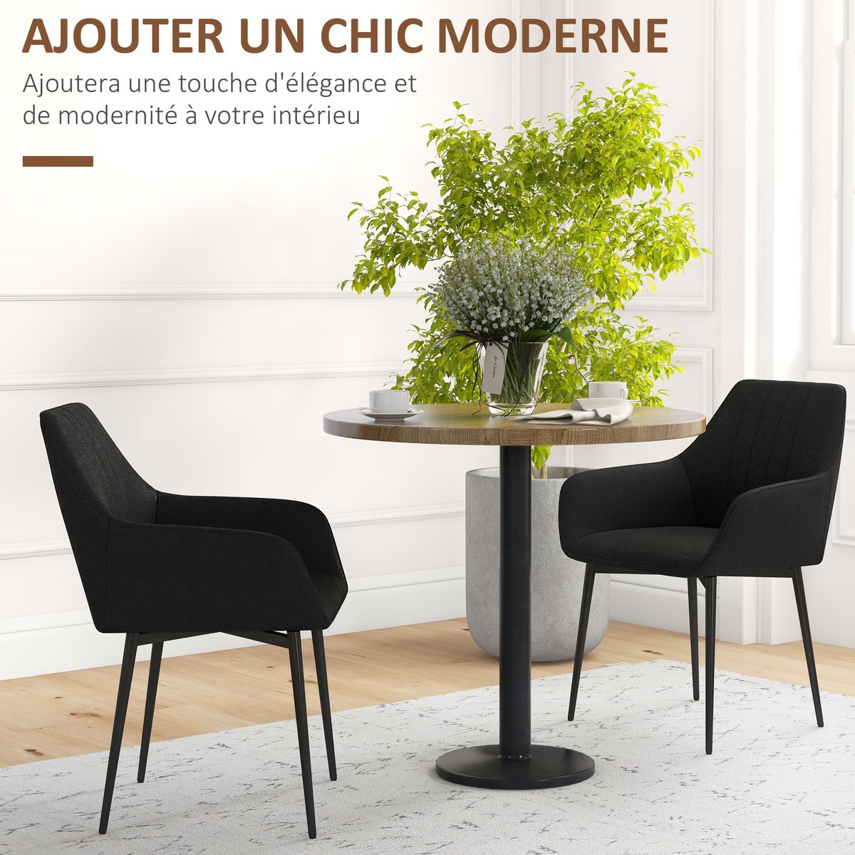 Chaise de salle à manger Lin (100% polyester) noir, HOMCOM