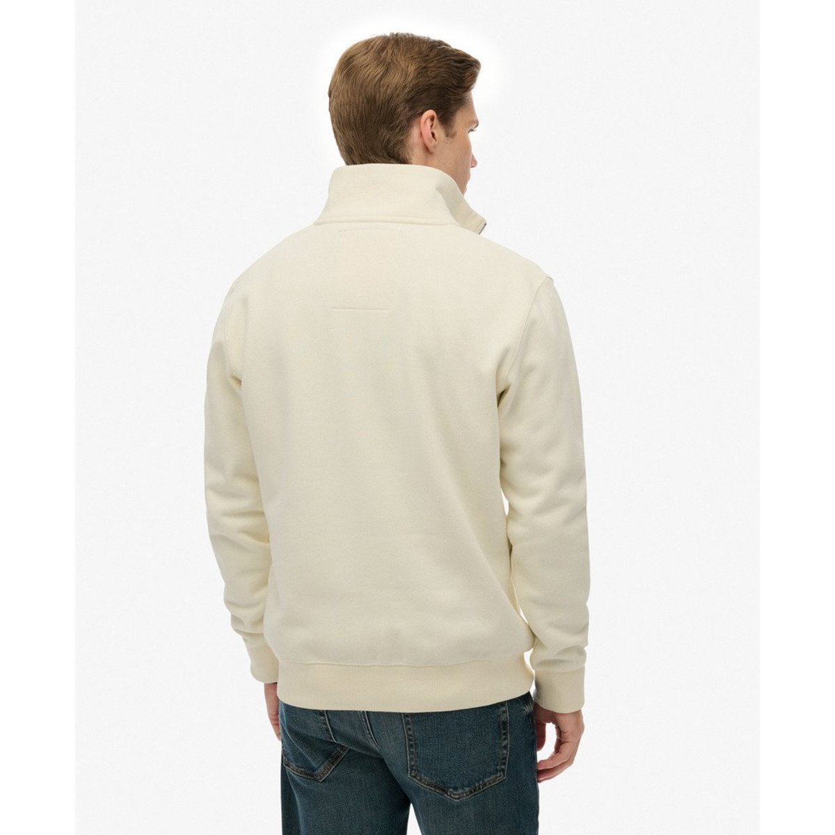 Sweat Demi-Zip Logo Essential blanc poussiéreux, SUPERDRY