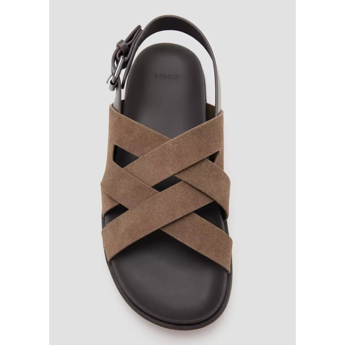 Sandales cuir suède lanières croisées marron moyen, MANGO MAN