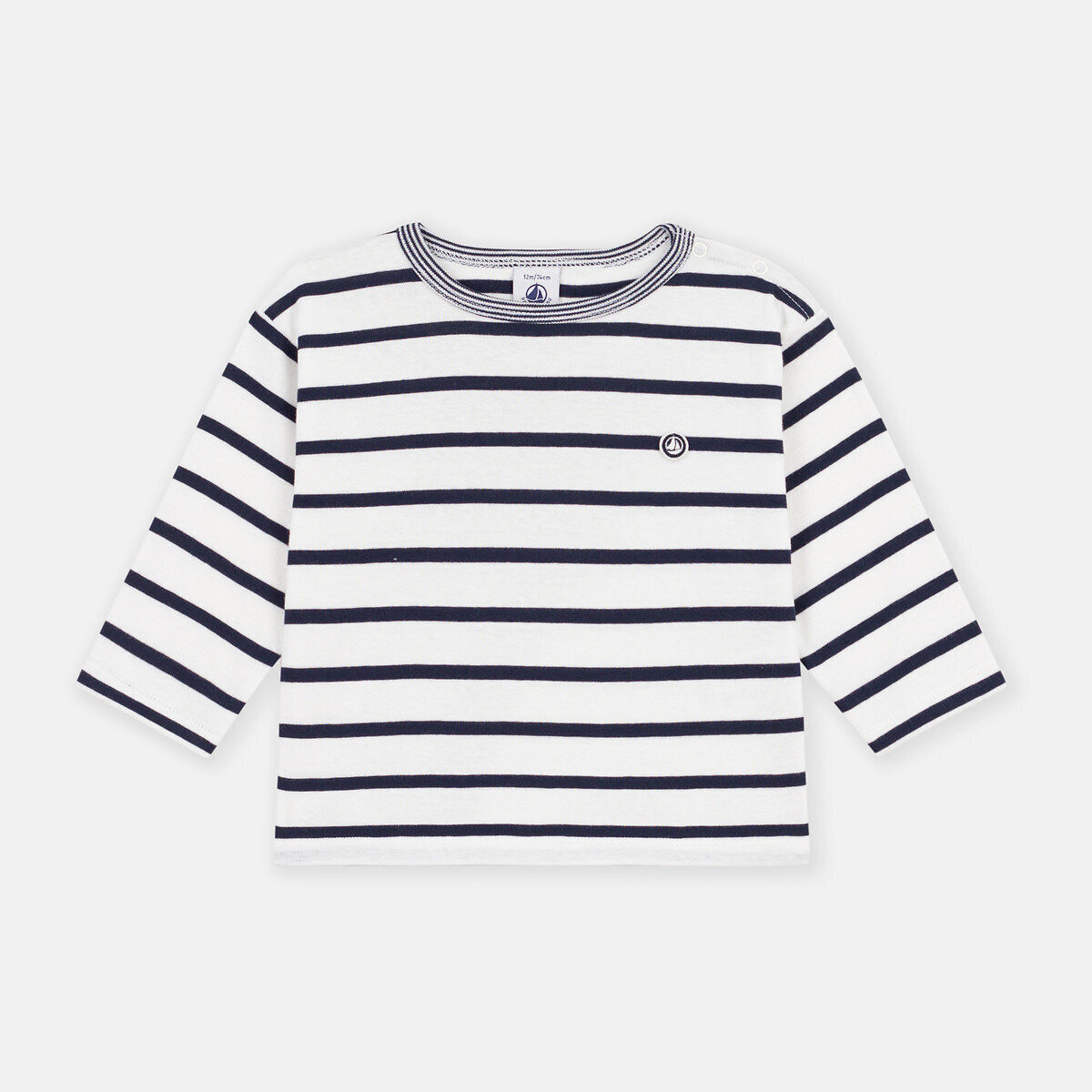 T-shirt manches longues à rayures rayé blanc bleu, PETIT BATEAU