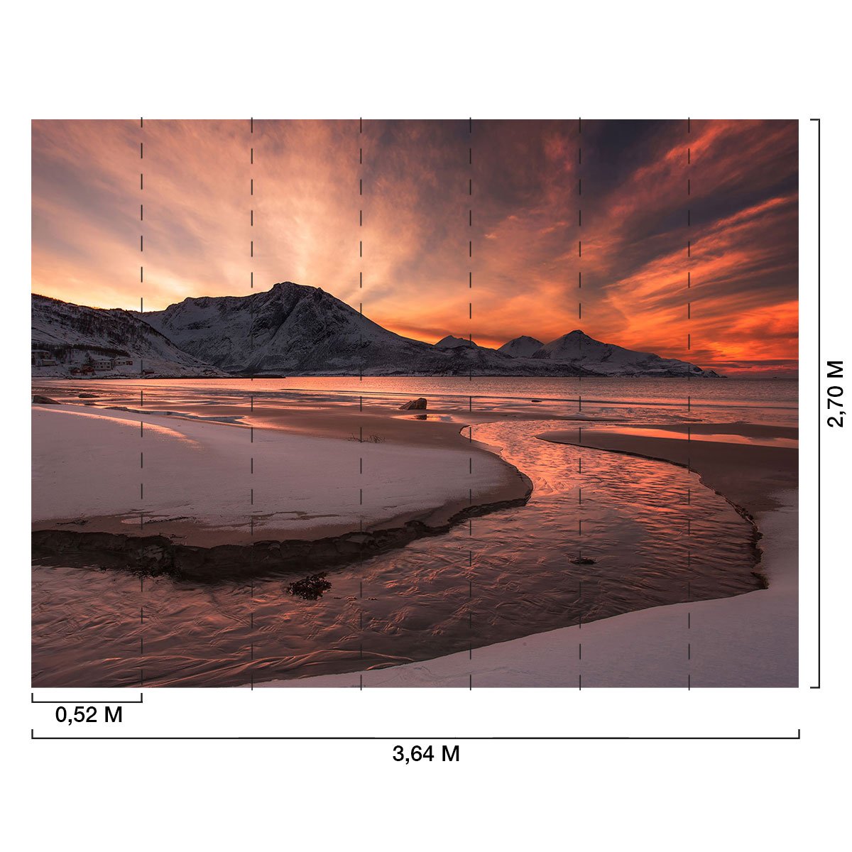 Papier peint panoramique coucher de soleil sous la neige intissé, HEXOA