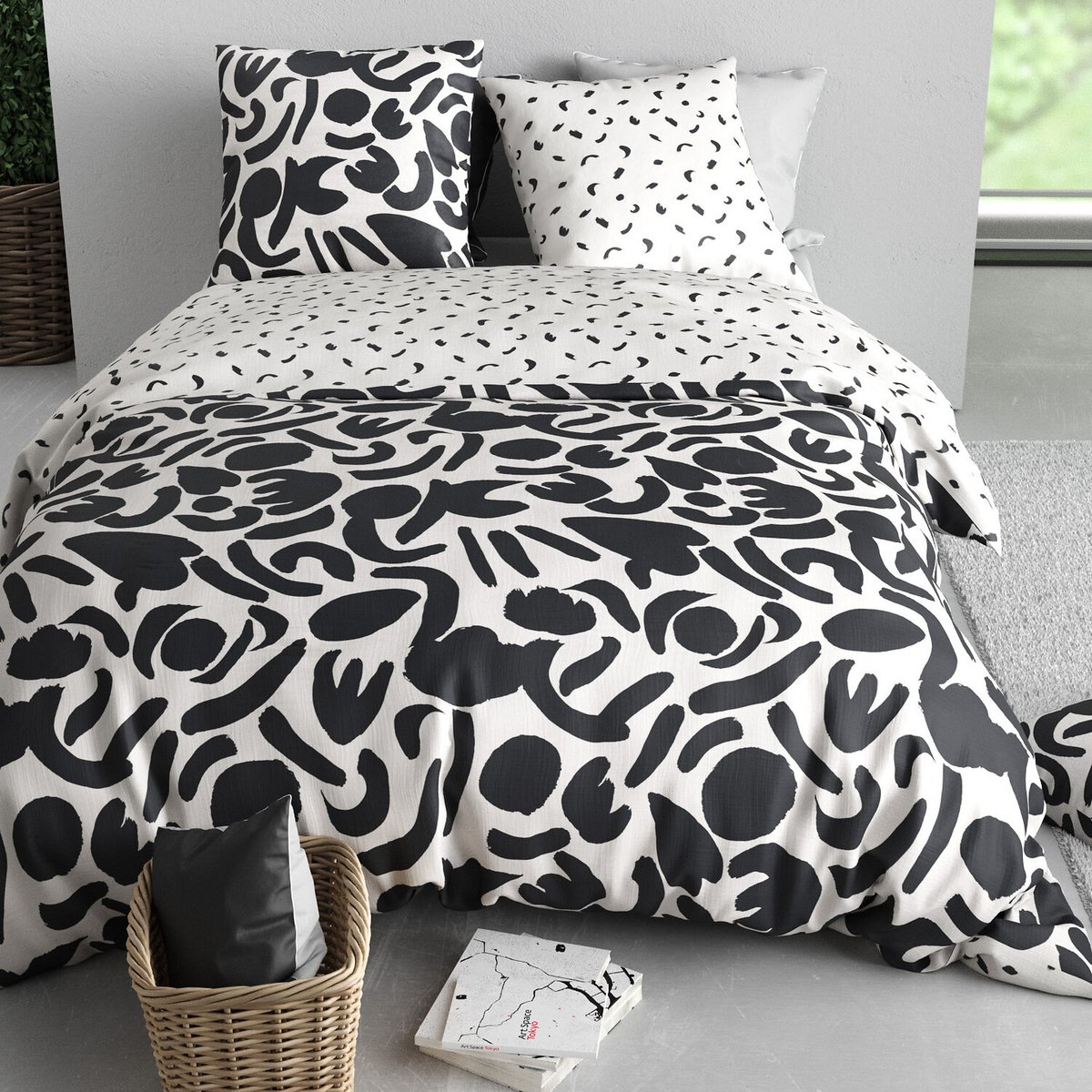 Parure housse de couette en coton imprimée, Maori noir, C DESIGN HOME TEXTILE