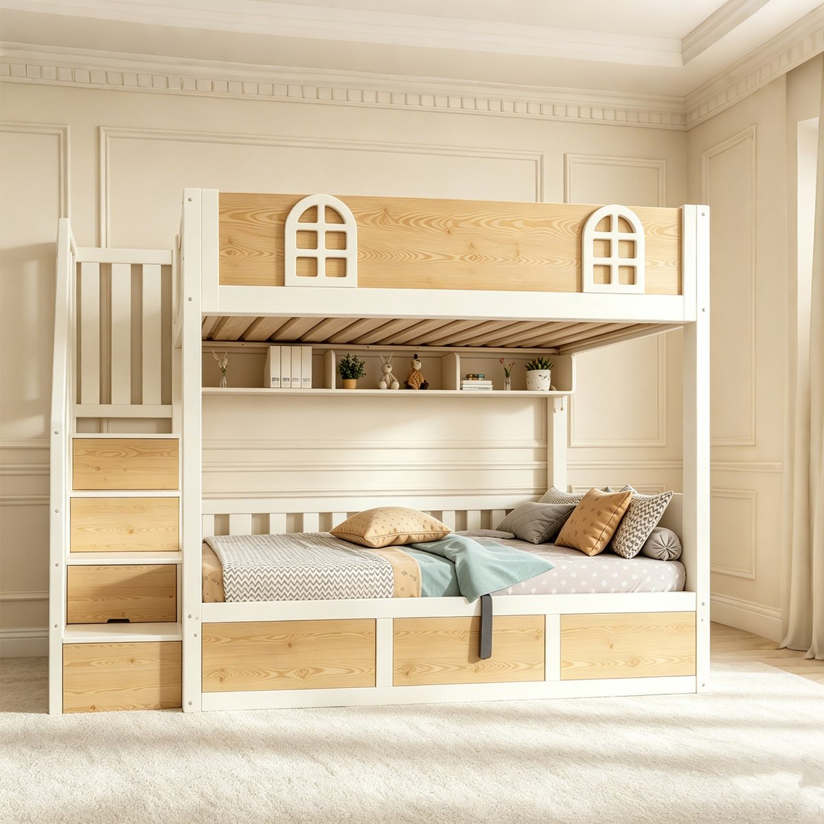 Lit superposé avec rangement, LOFTCOVEA chêne, MEUBLES COSY