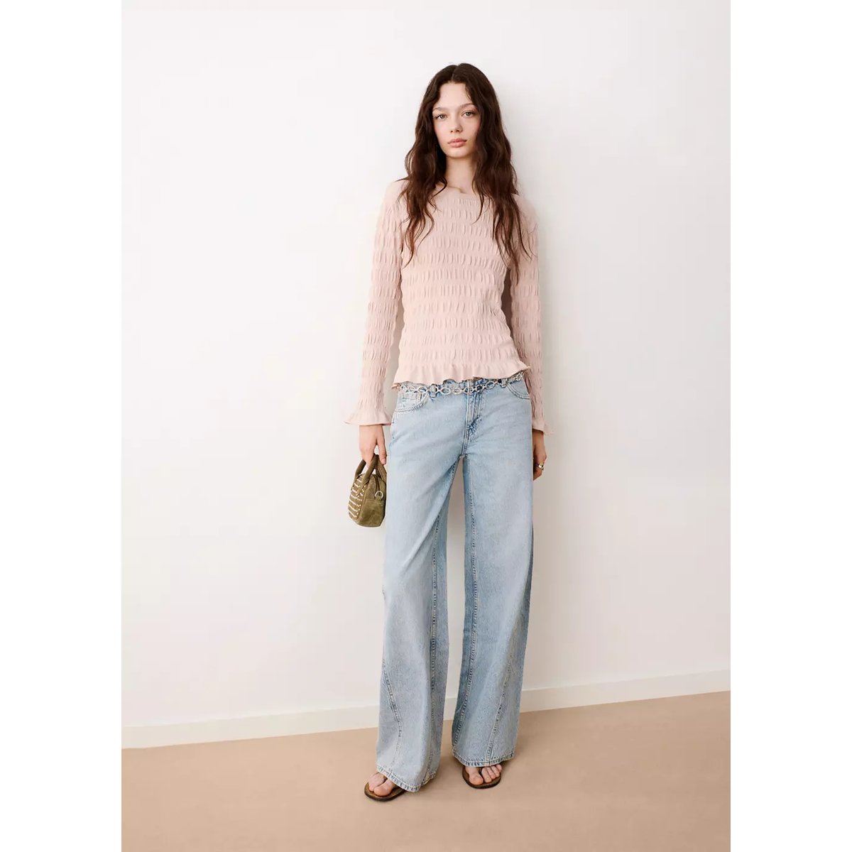 Pull en maille fine froncé rose pastel, MANGO TEEN
