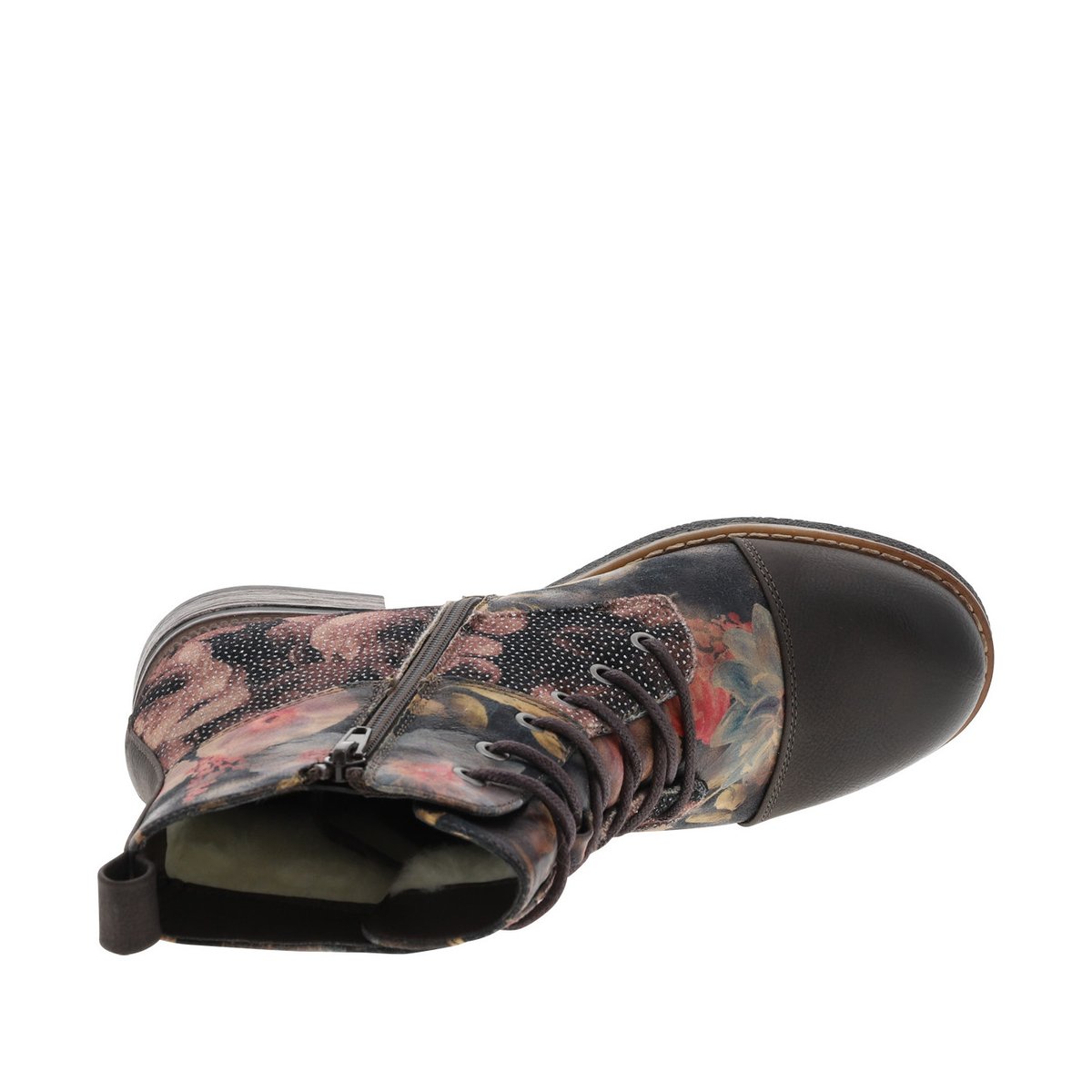 Bottines multicolores à talon décroché bas avec zip et des lacets ronds multicolores, RIEKER